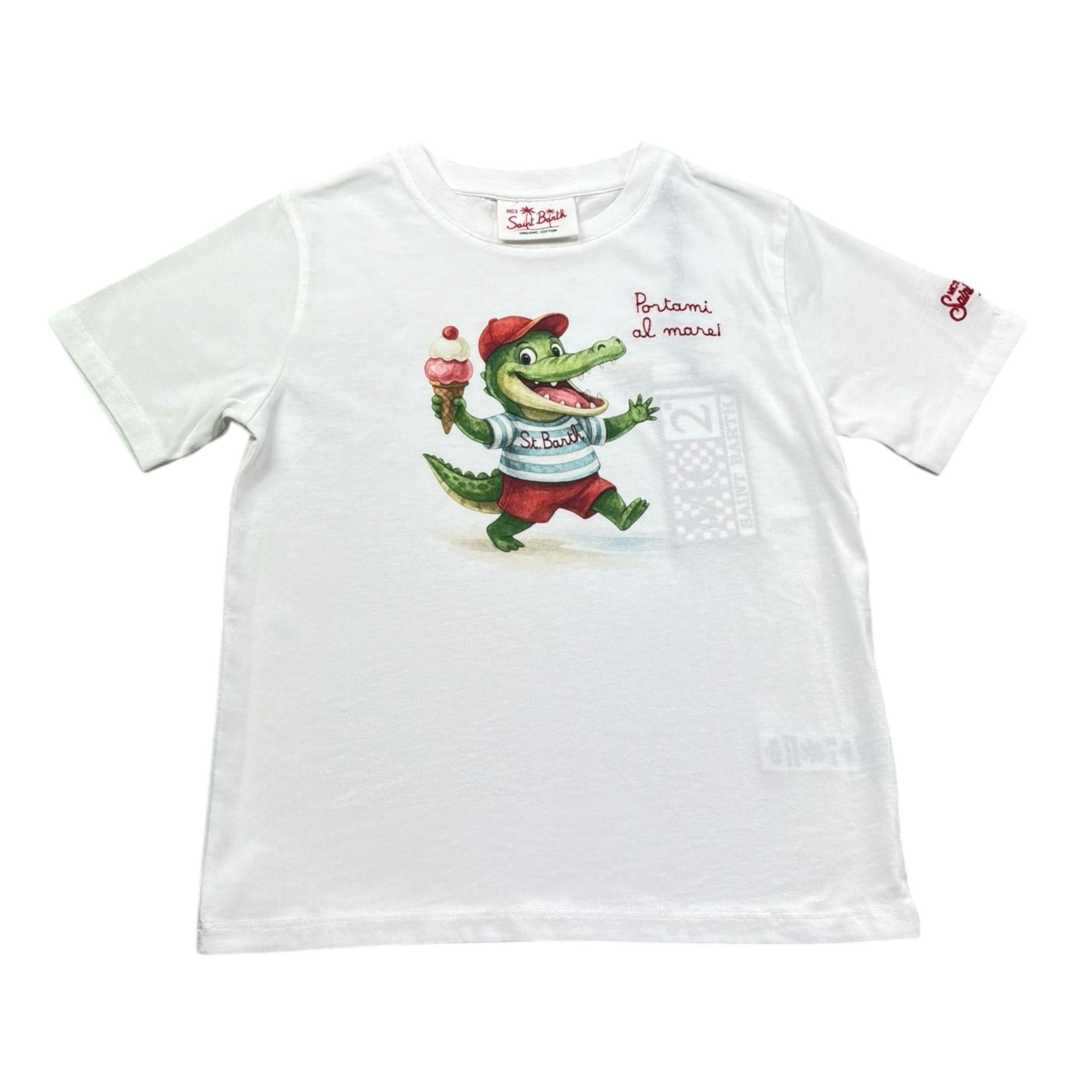 Saint Barth T-Shirt Girocollo Tinta Unita con Stampa per Bambino 00162L BIANCO SAINT BARTH 