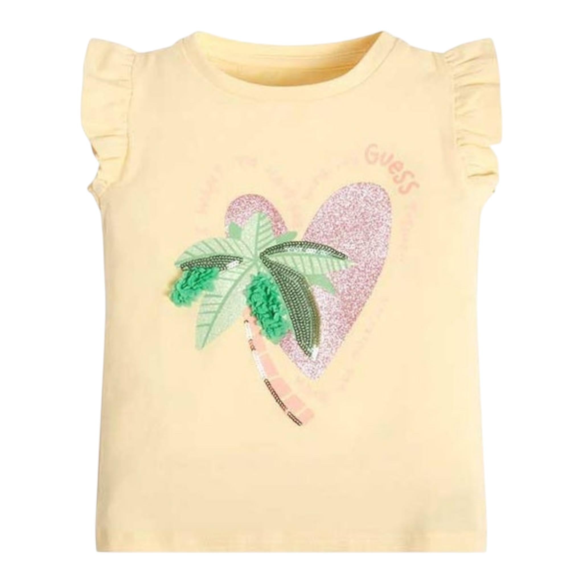 Guess T-Shirt Tinta Unita Girocollo con Stampa per Neonata K3GI11K6YW1 GIALLO GUESS 