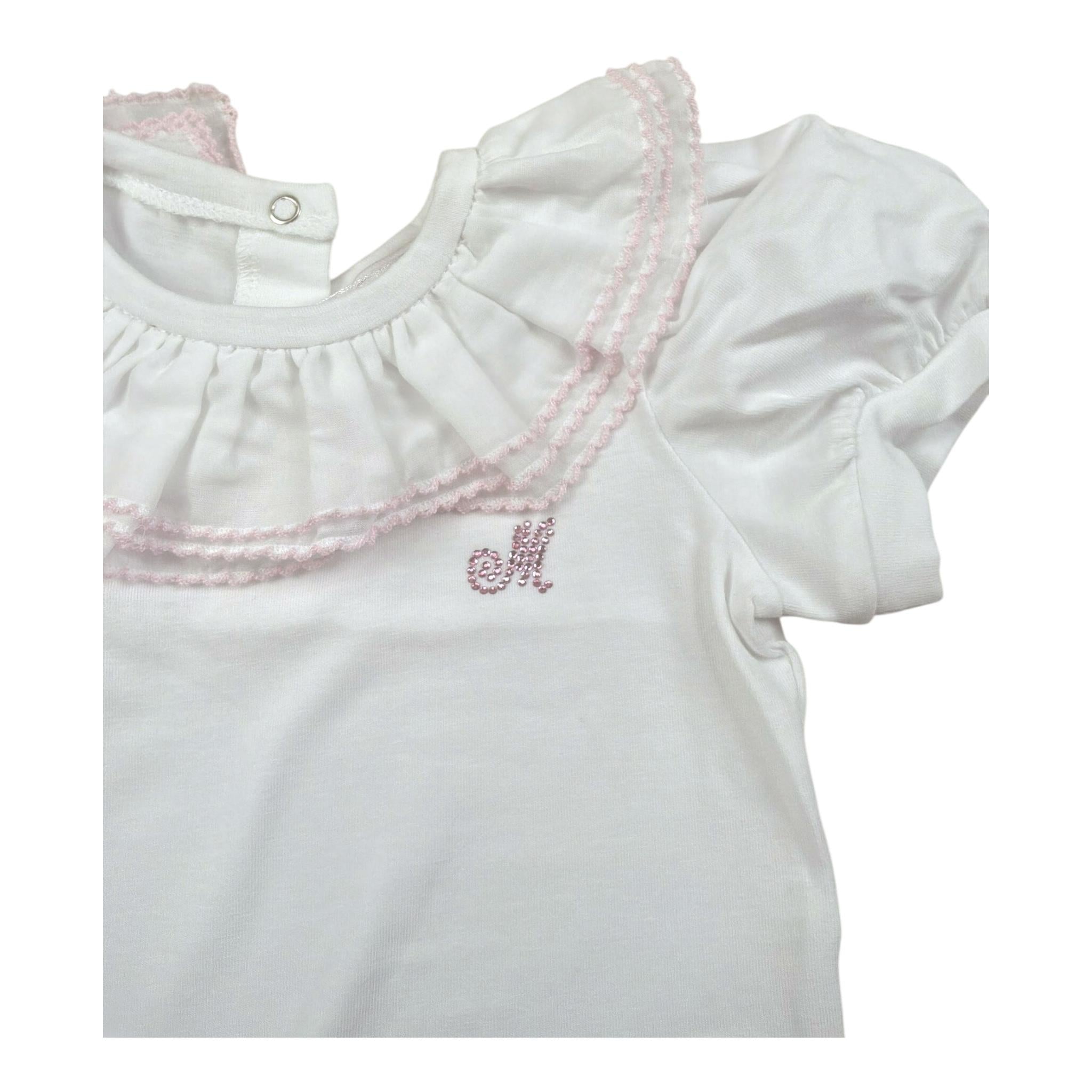 Monnalisa Body Tinta Unita Mezza Manica con Rouches per Neonata 37E300X BIANCO MONNALISA 