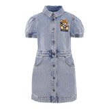 Moschino Abito In Denim Tinta Unita con Stampa per Bambina HDV0FX AZZURRO MOSCHINO 