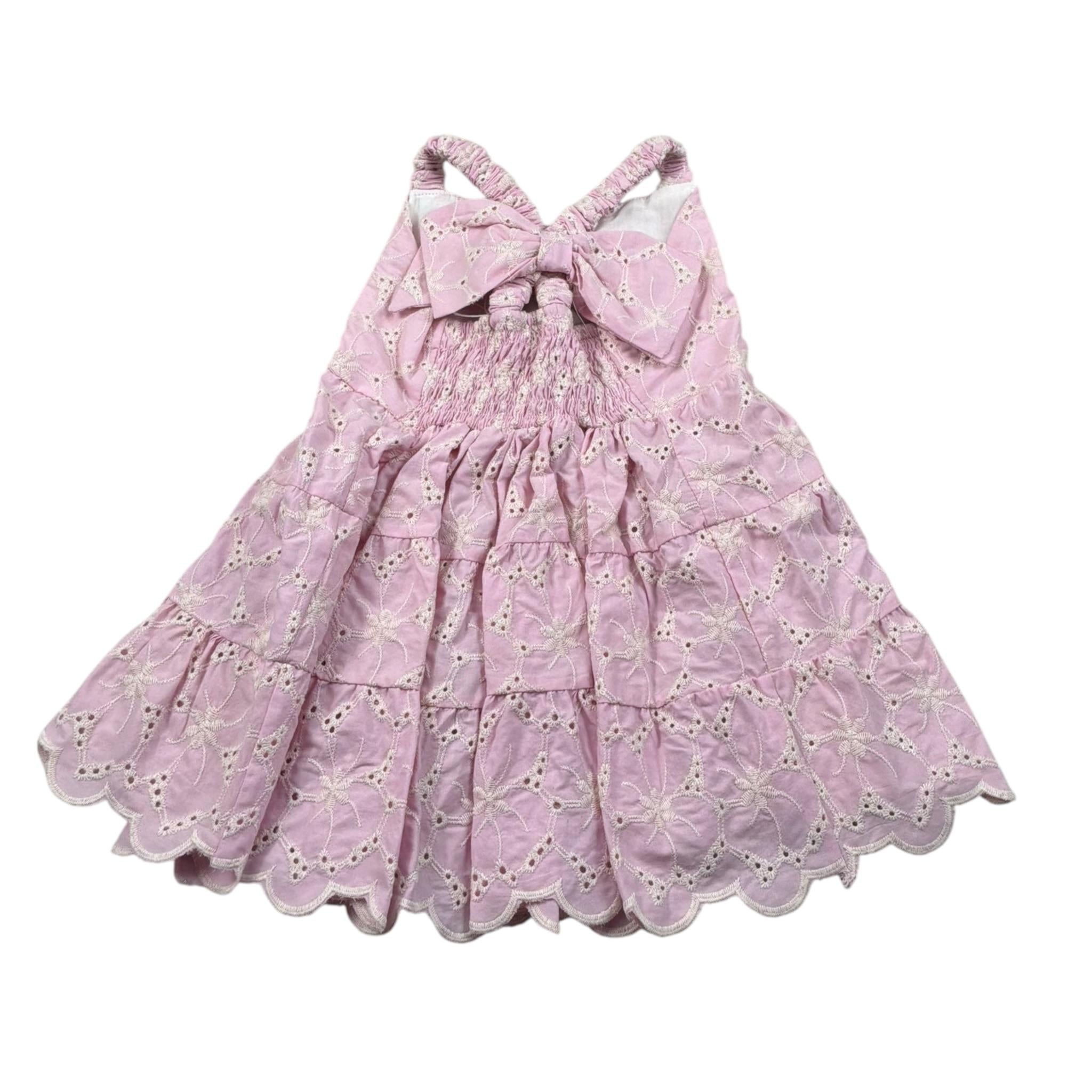 M+E' Abito Tinta Unita In Pizzo Sangallo per Neonata UE1784X ROSA M+E' 