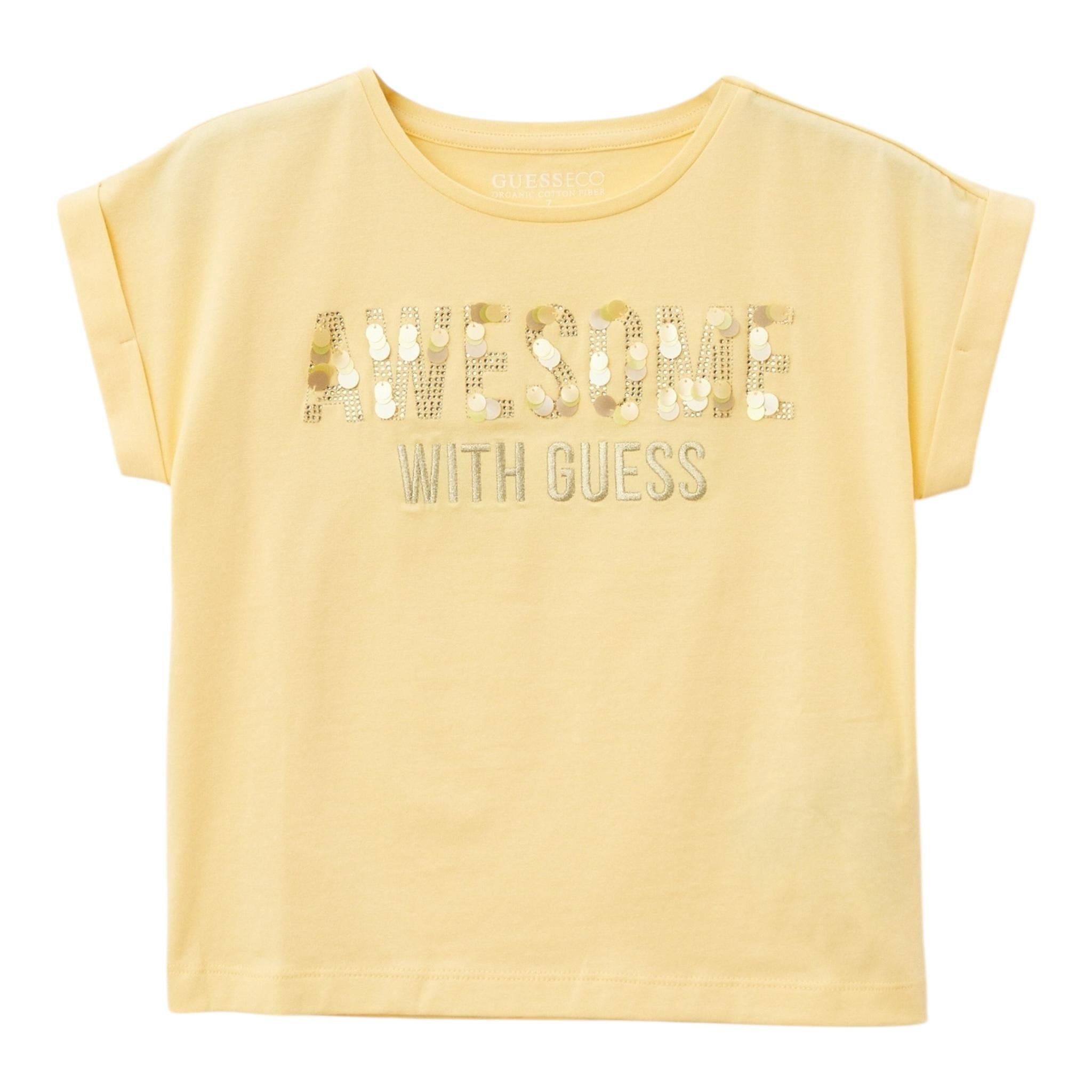 Guess T-Shirt Girocollo Tinta Unita con Applicazione per Bambina J5GI09K6YW4 GIALLO GUESS 