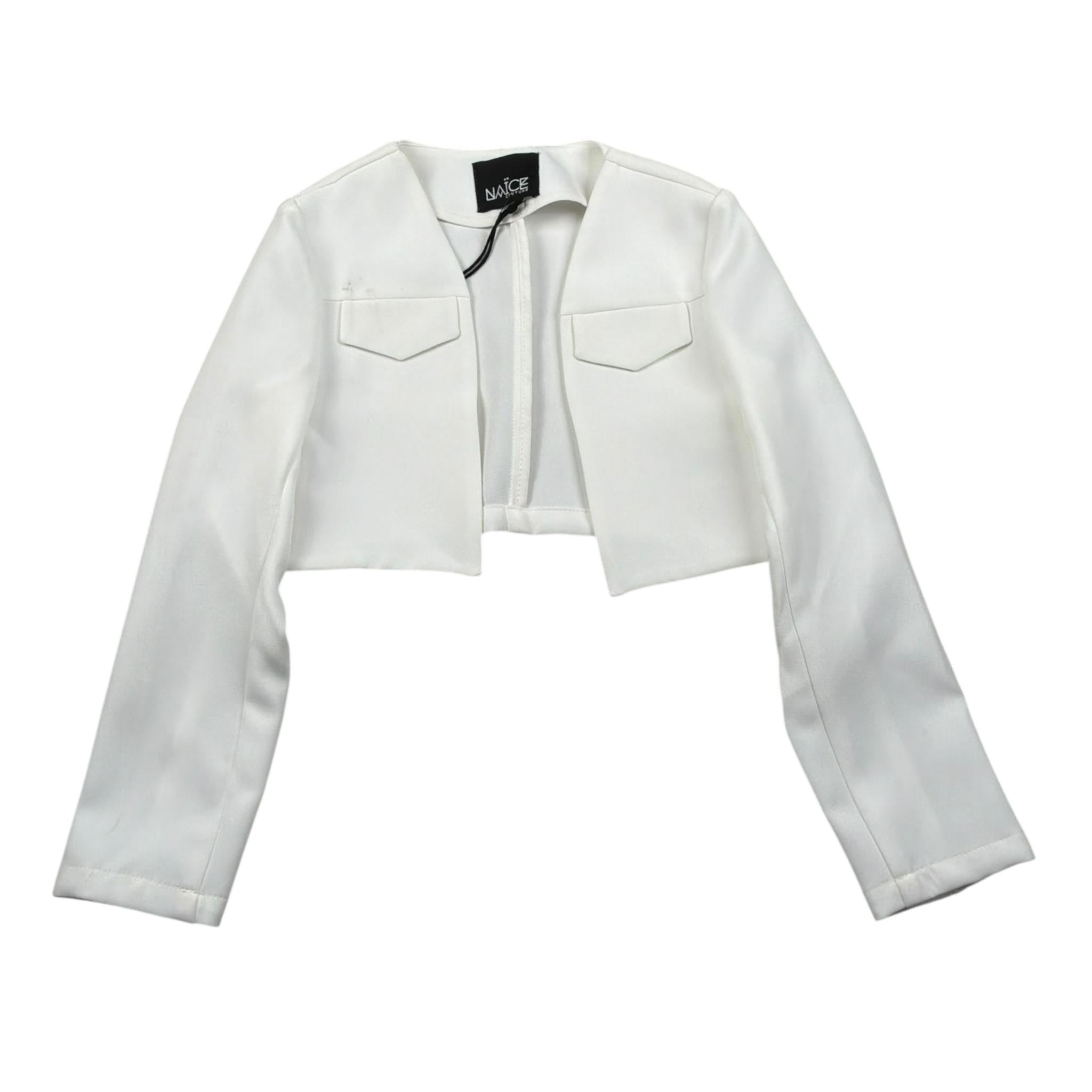Naice Giacca Modello Crop Tinta Unita per Bambina 24102 BIANCO NAICE 
