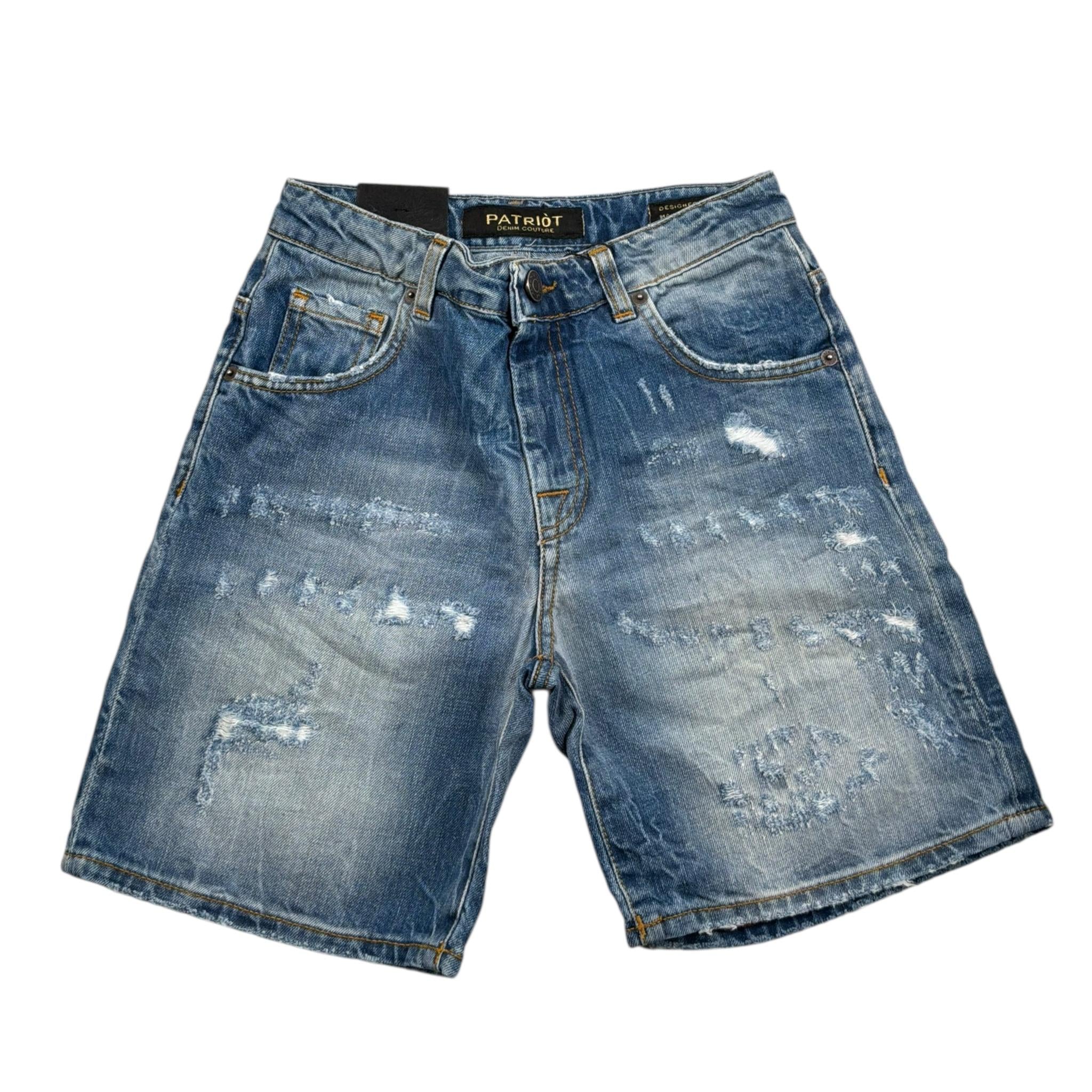 Patriot Bermuda In Denim Tinta Unita con Strappi per Bambino PBC1478 BLU PATRIOT 