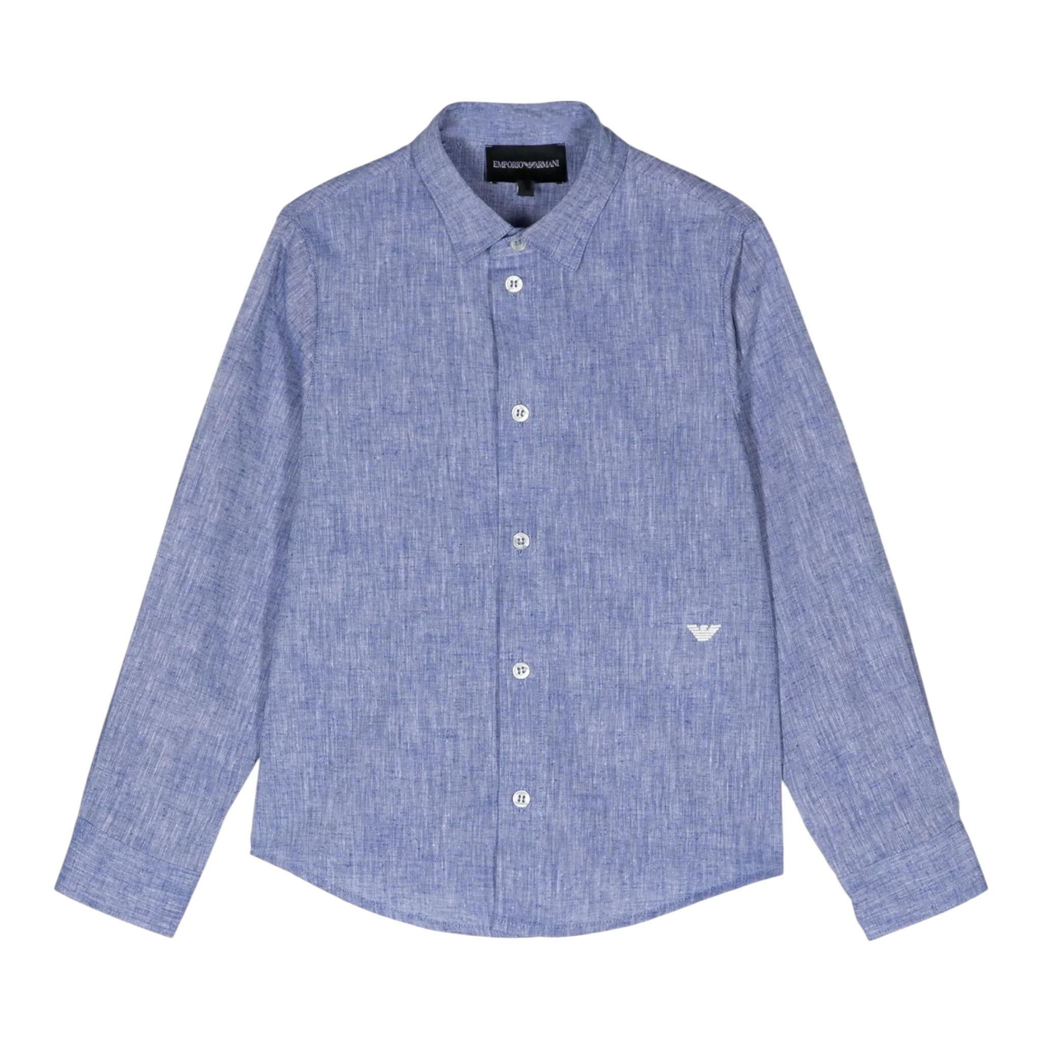Emporio Armani Camicia Tinta Unita con Manica Lunga E Microfantasia per Bambino 3D4CJDX AZZURRO EMPORIO ARMANI 