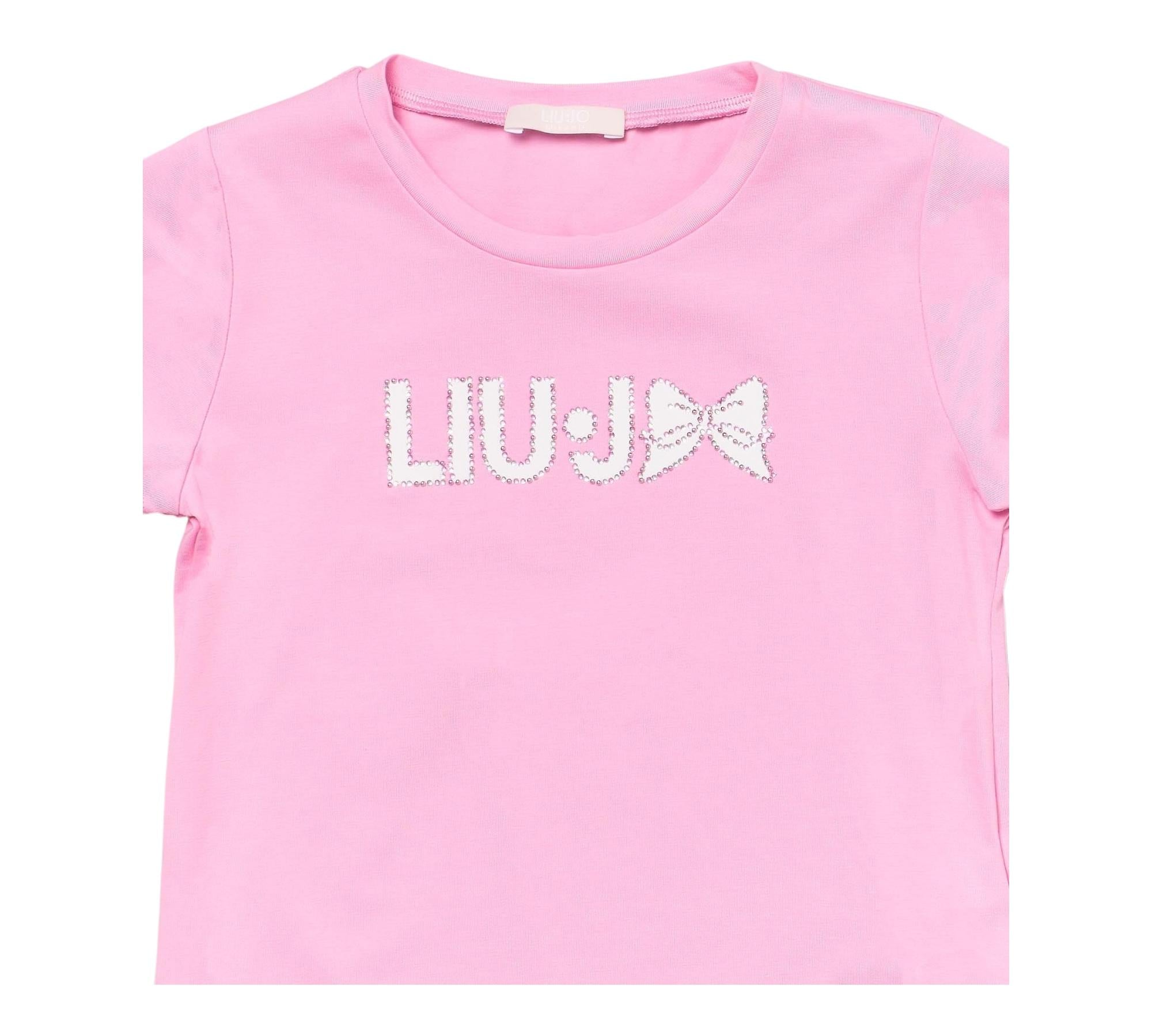 Liu Jo T-Shirt Girocollo Tinta Unita con Brillantini per Bambina KA5081X ROSA LIU JO 