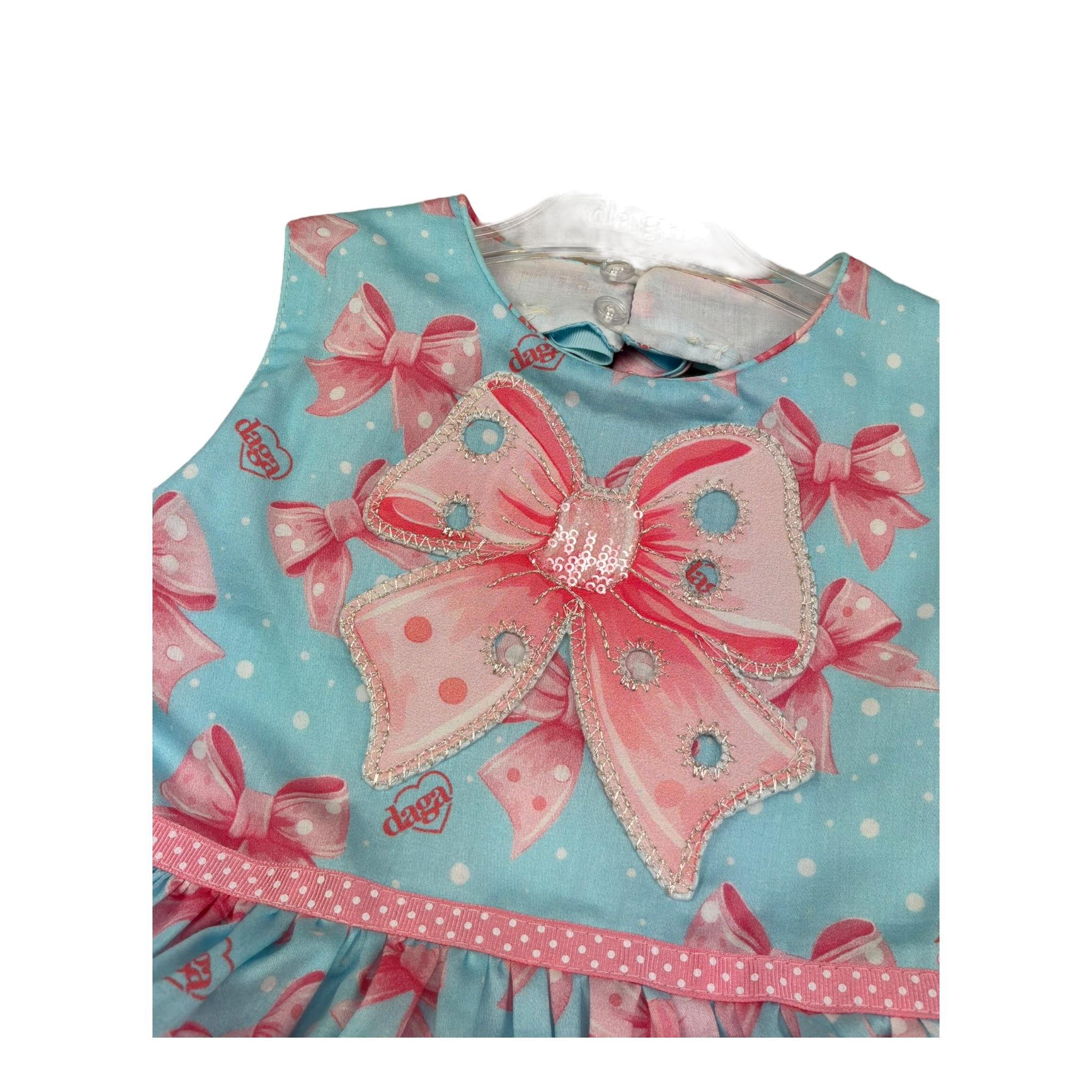 Daga Collection Abito Giromanica Tinta Unita con Stampa Fiocchi per Neonata M10061 AZZURRO DAGA COLLECTION 