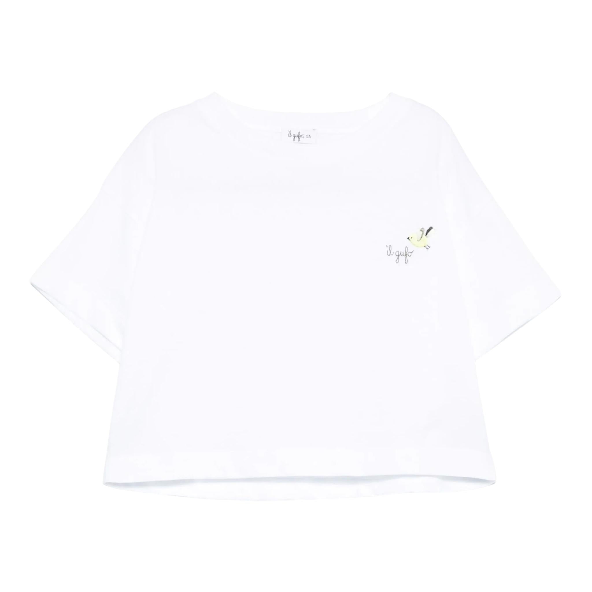 Il Gufo T-Shirt Girocollo Tinta Unita con Ricamo per Neonata P25TS473MF001N BIANCO IL GUFO 