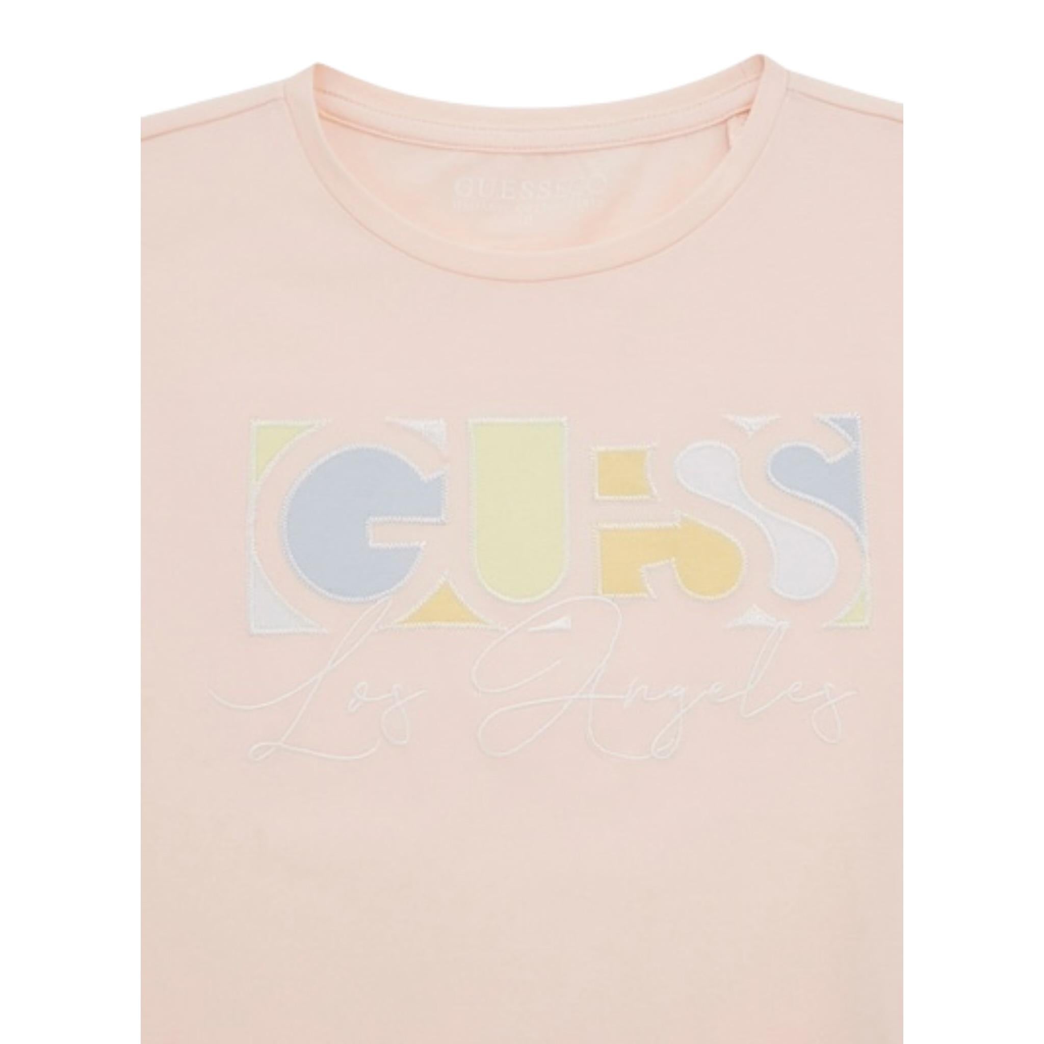 Guess T-Shirt Girocollo Tinta Unita con Stampa per Bambina J5GI14K6YW4 ROSA GUESS 