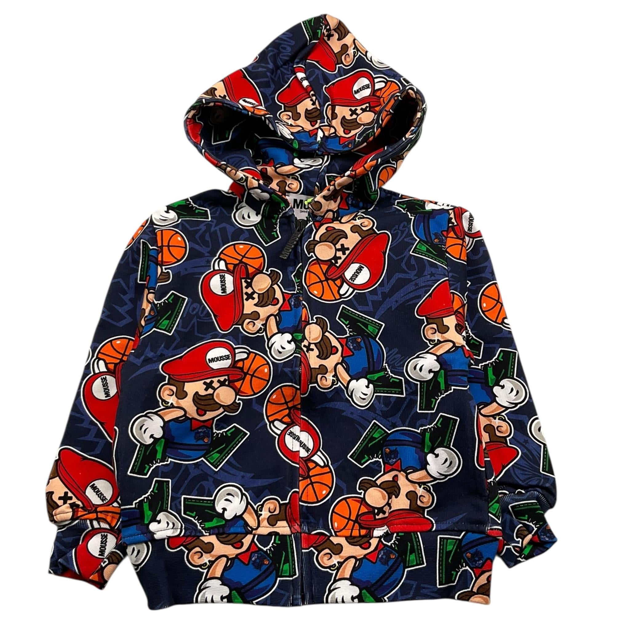 MOUSSE felpa con zip e cappuccio tinta unita cn stampe mario Blu per Neonato HKFZ368 BLU MOUSSE 