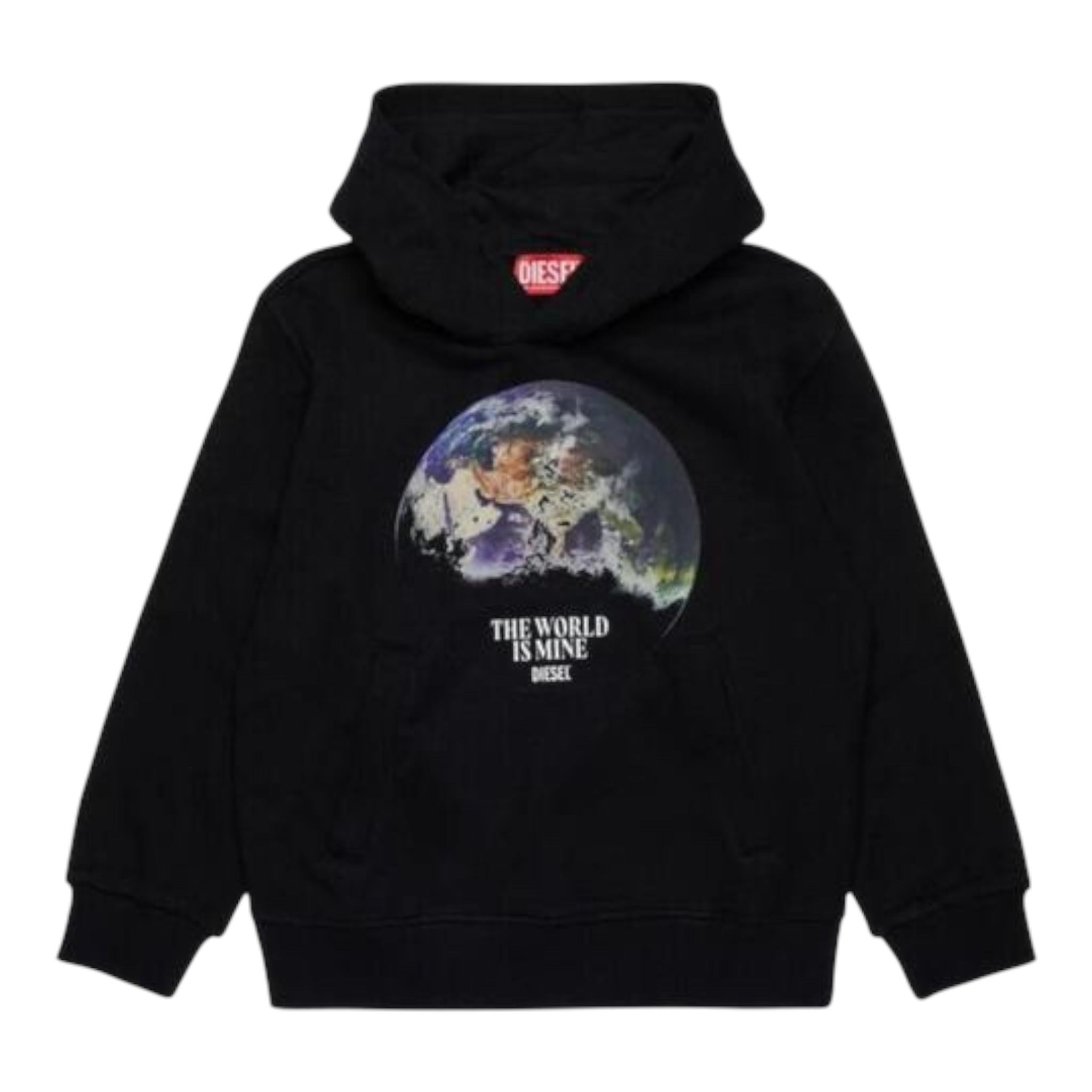 DIESEL felpa tinta unita con cappuccio e stampa Nero per Bambino J02003 NERO DIESEL 