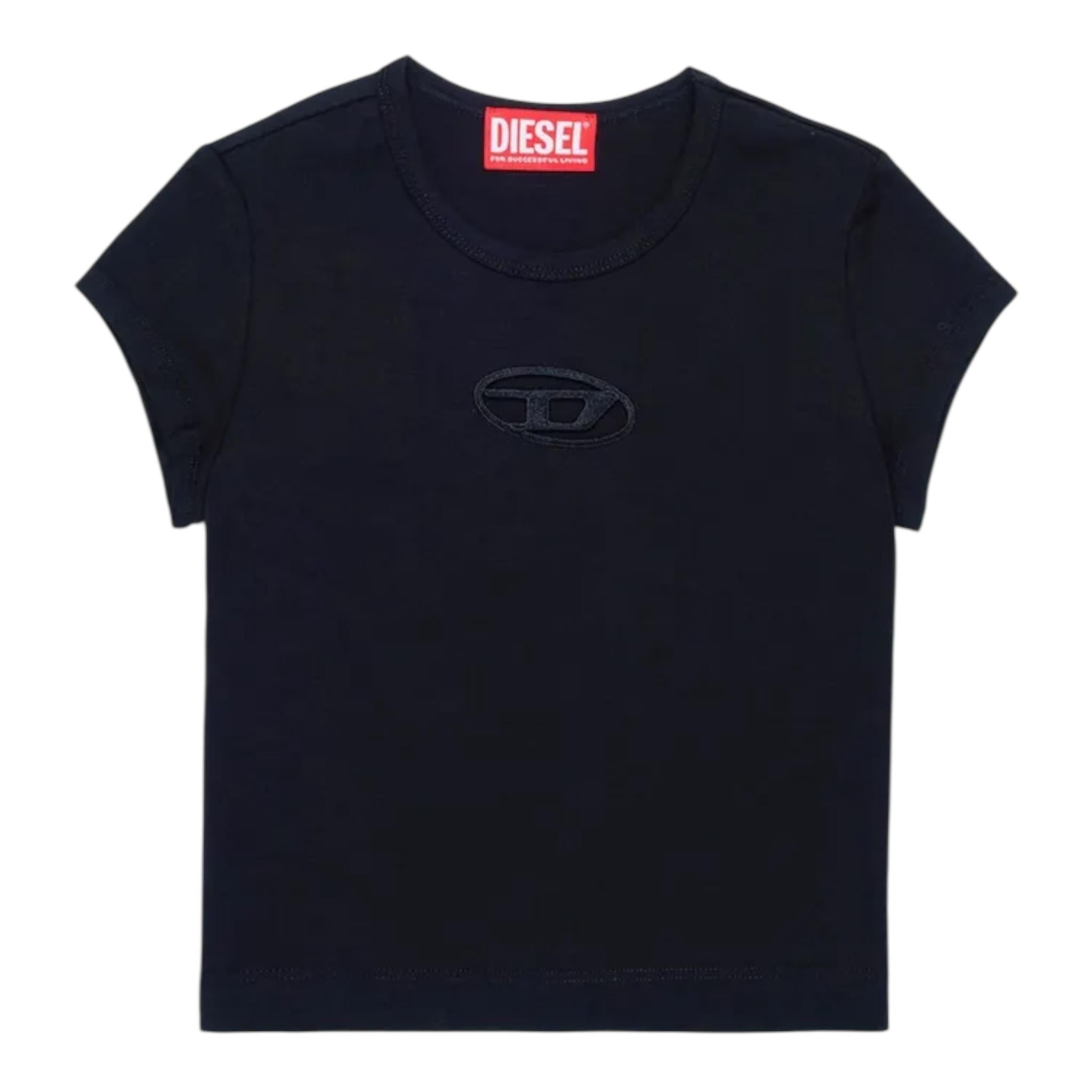 Diesel T-Shirt Girocollo Tinta Unita con Logo per Bambina J01830XXX NERO DIESEL 