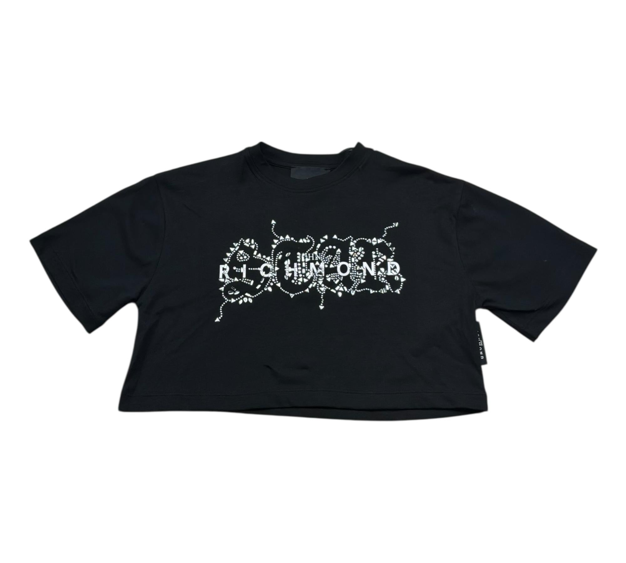 John Richmond T-Shirt Girocollo Tinta Unita con Brillantini per Bambina RGP26203TS NERO JOHN RICHMOND 