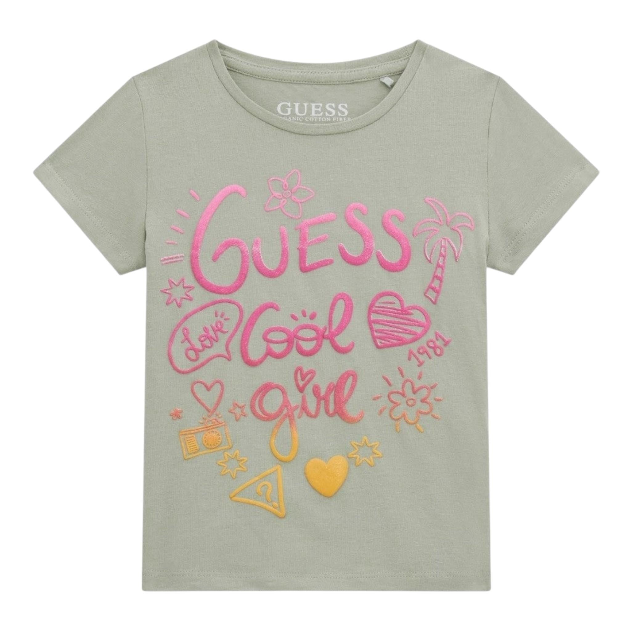 Guess T-Shirt Girocollo Tinta Unita con Logo per Bambina K5GI09K6YW4 VERDE GUESS 