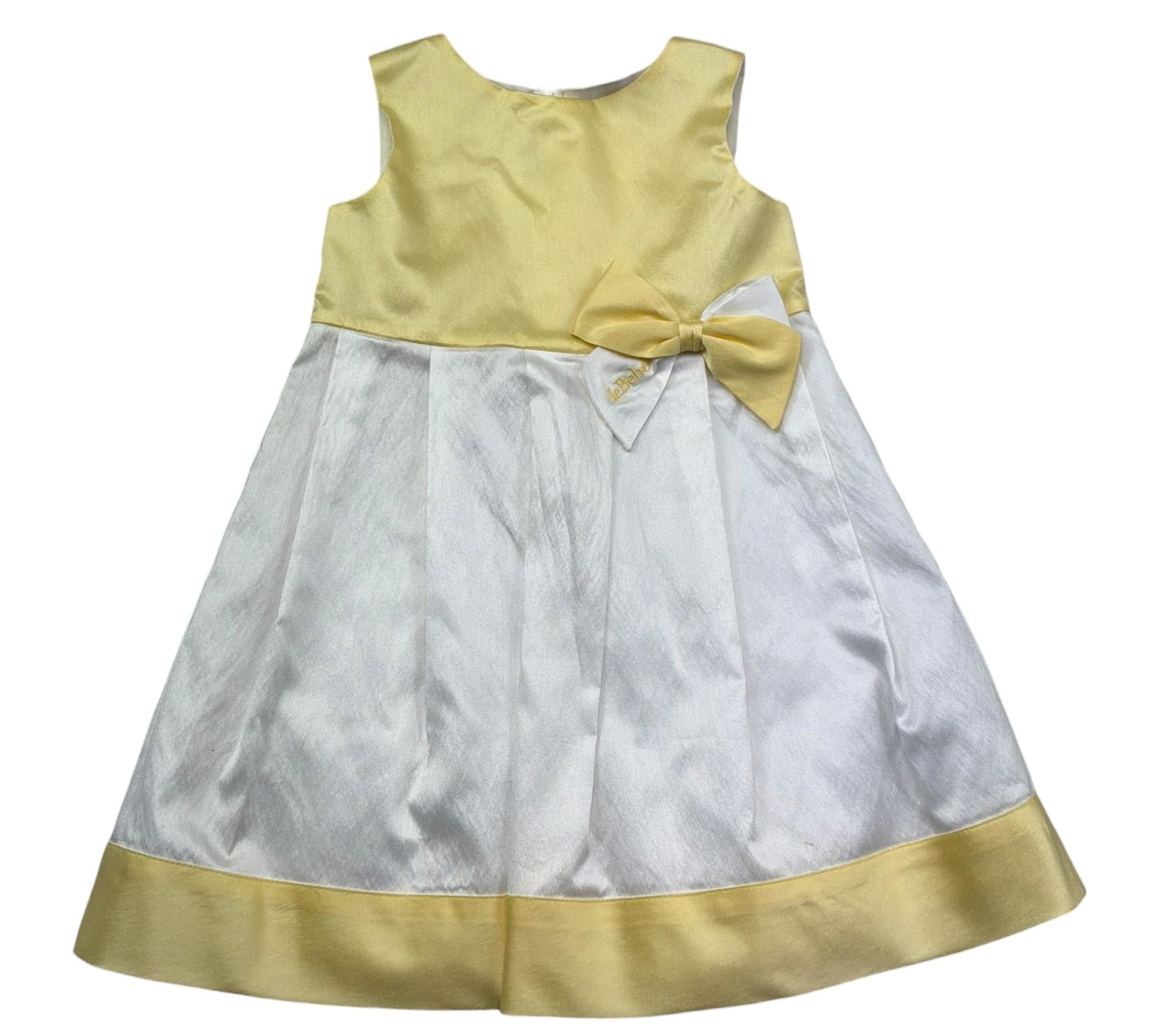 Le Bebe Abito Giromanica Tinta Unita con Fiocco per Neonata LBG0701 BIANCO/GIALLO LE BEBE 