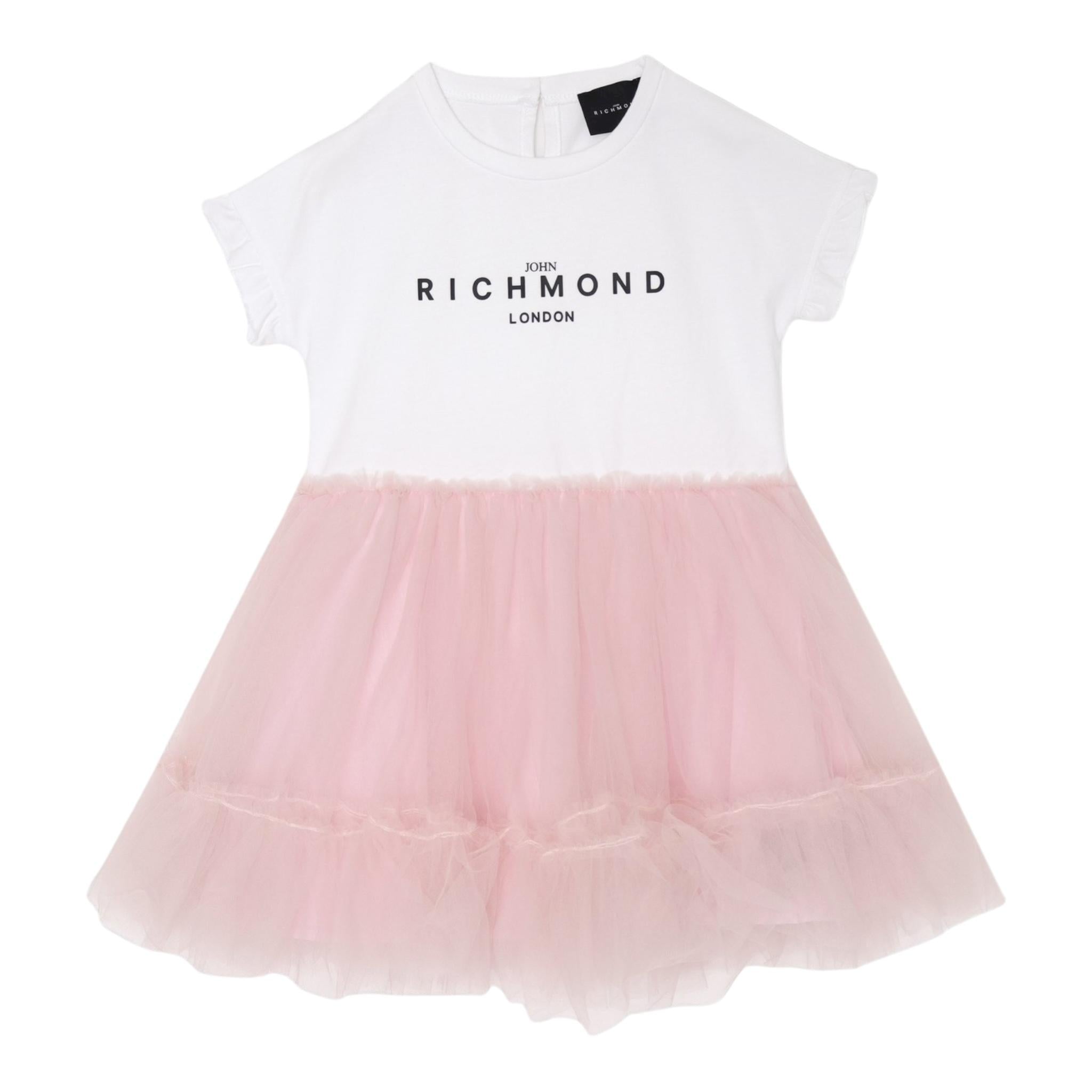 John Richmond Abito Mezza Manica Bicolore con Gonna Tulle per Neonata RIP25043VE BIANCO/ROSA JOHN RICHMOND 