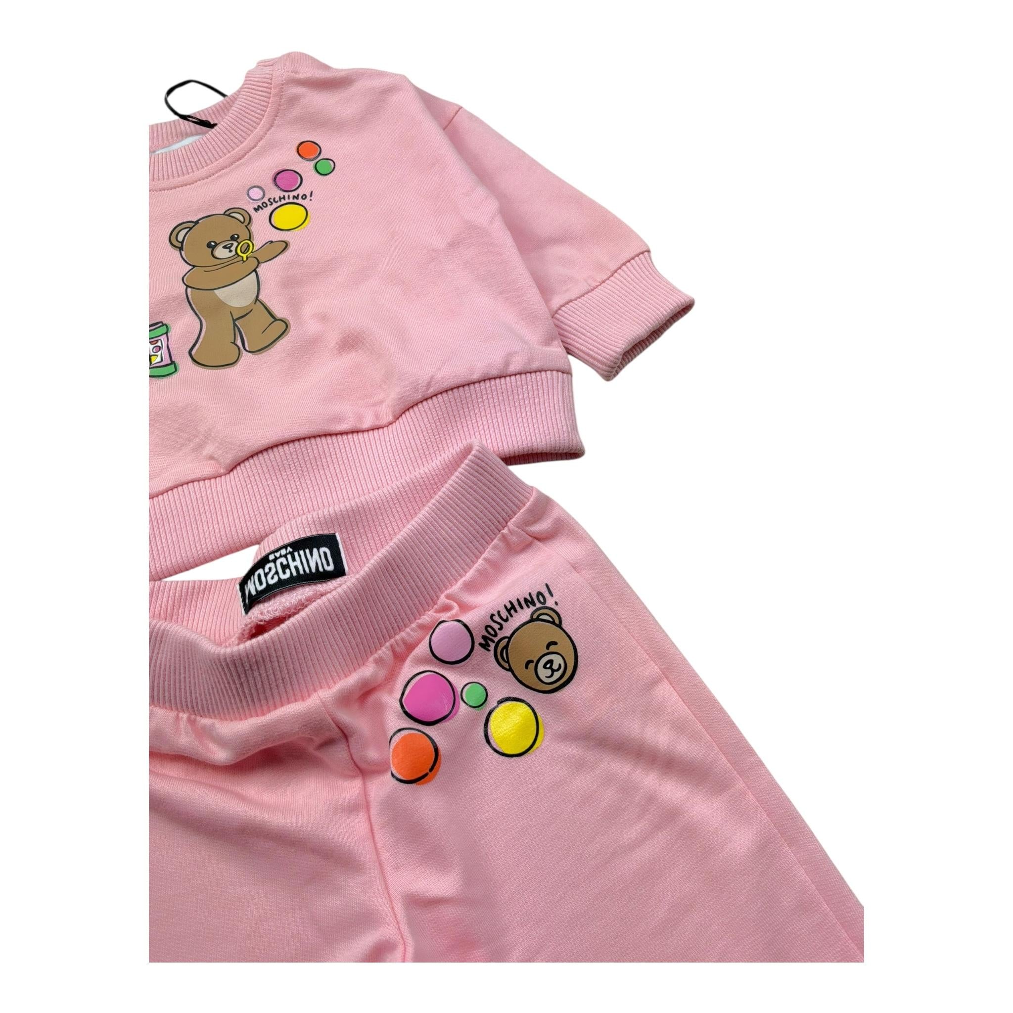 Moschino Completo 2 Pezzi Felpa-Pantalone Tinta Unita per Neonata MSK039 ROSA MOSCHINO 
