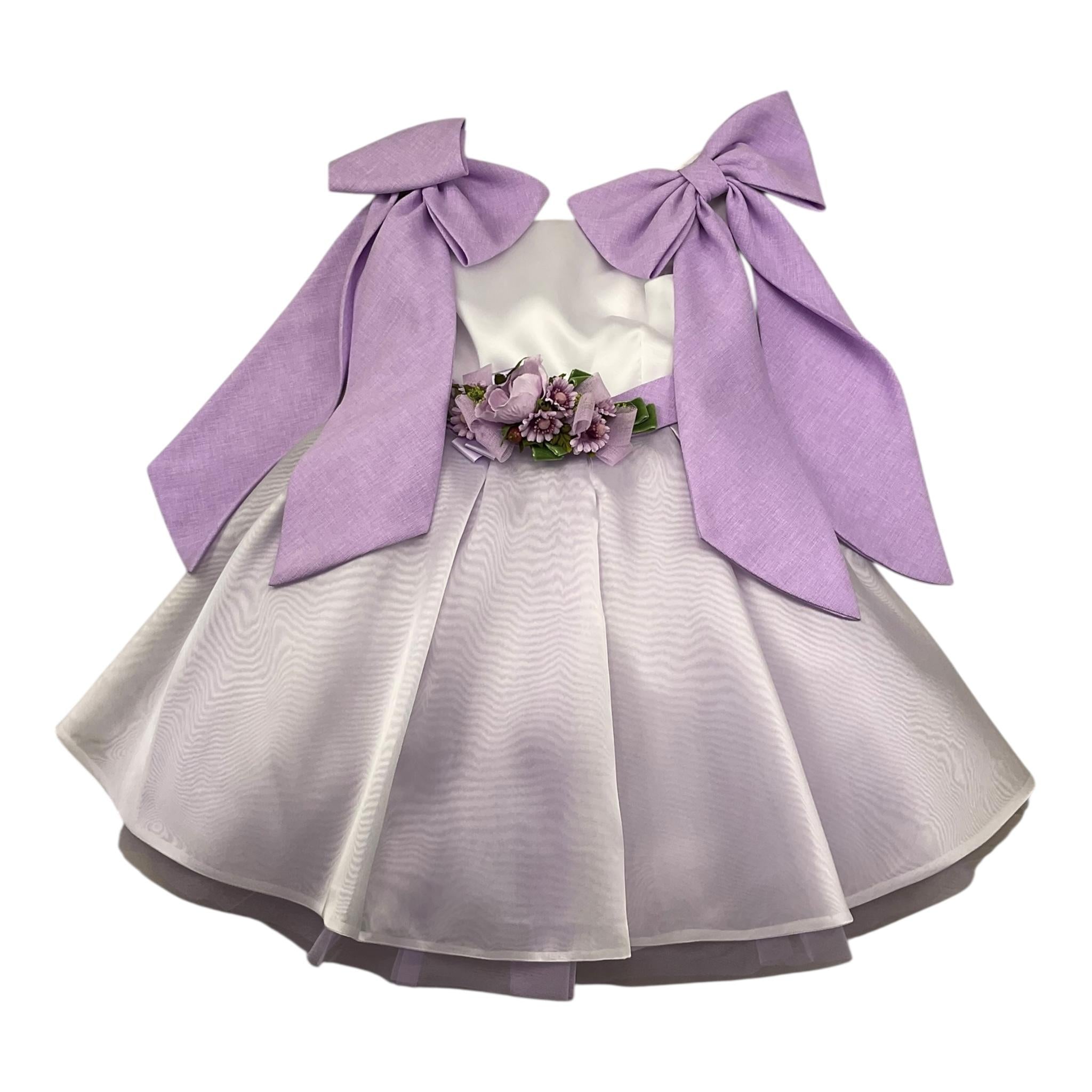 Colori Chiari Abito Giromanica Cerimoniale Bicolore con Fiocchi In Contrasto per Bambina FB107653J BIANCO COLORI CHIARI 