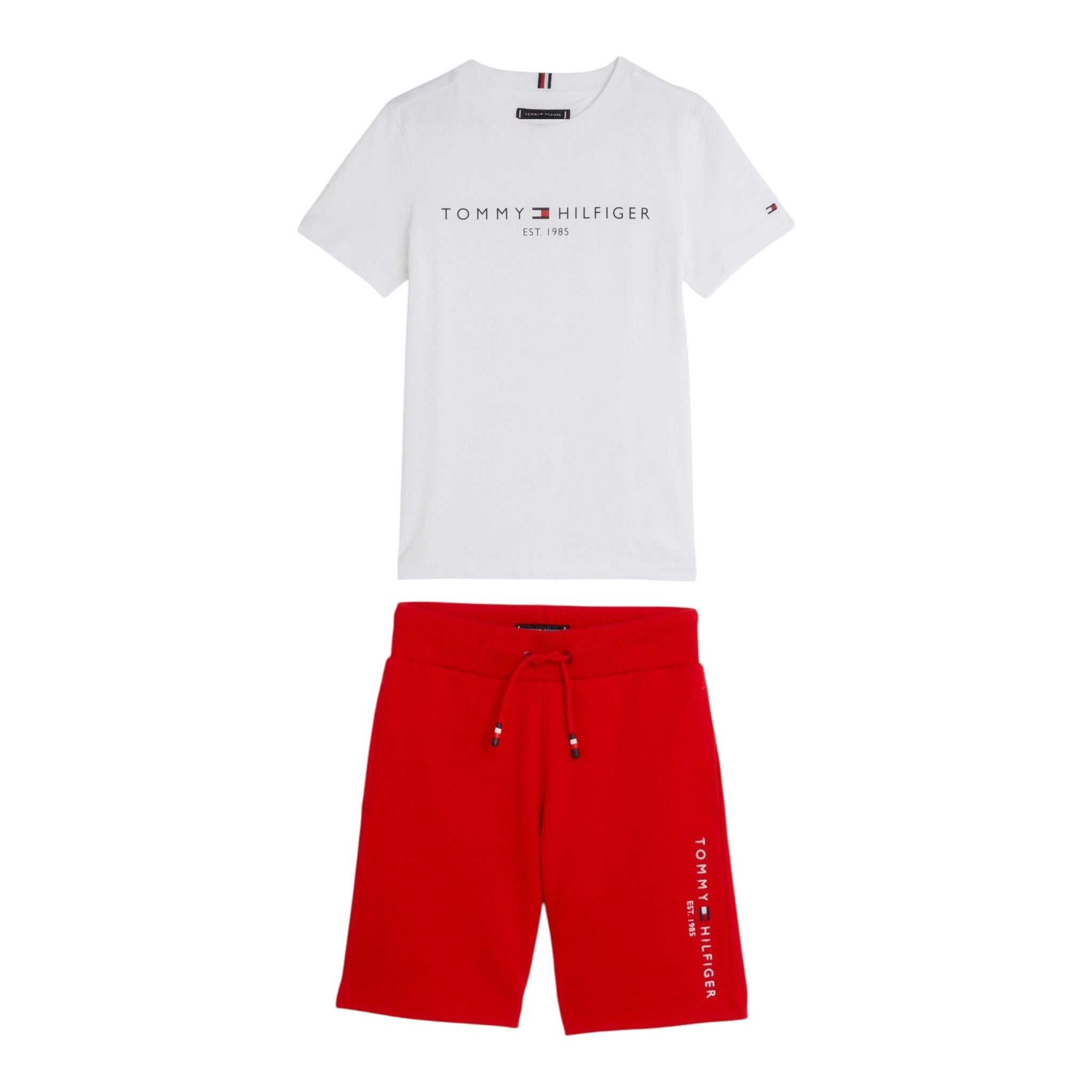 Tommy Hilfiger Completo 2 Pezzi T-Shirt-Bermuda per Bambino KB0KB08829 BIANCO/ROSSO TOMMY HILFIGER 
