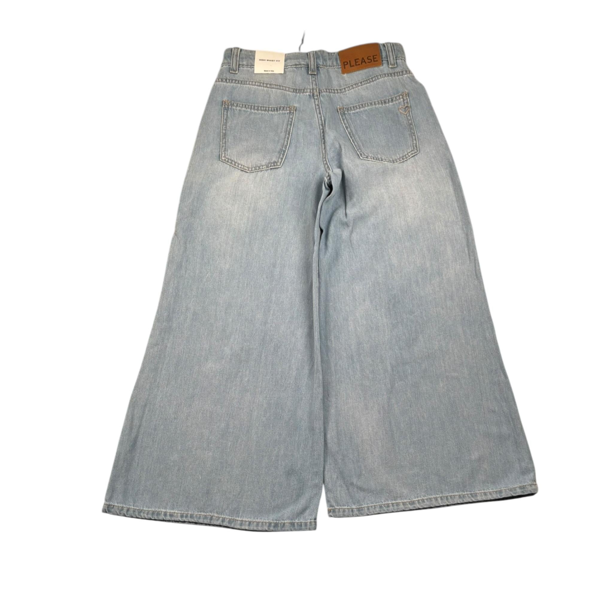 Please Jeans Tinta Unita Modello A Palazzo per Bambina PHR4010G72 AZZURRO PLEASE 