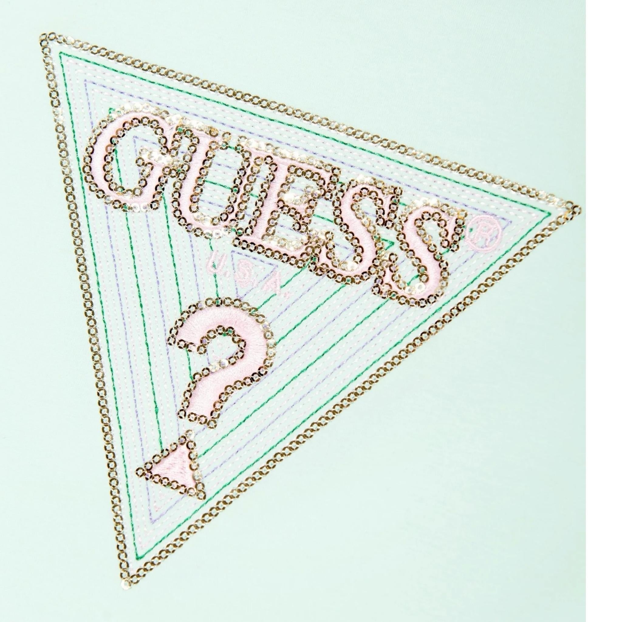 Guess T-Shirt Tinta Unita con Stampa E Paillettes per Neonata K5GI12K6YW4X VERDE ACQUA GUESS 