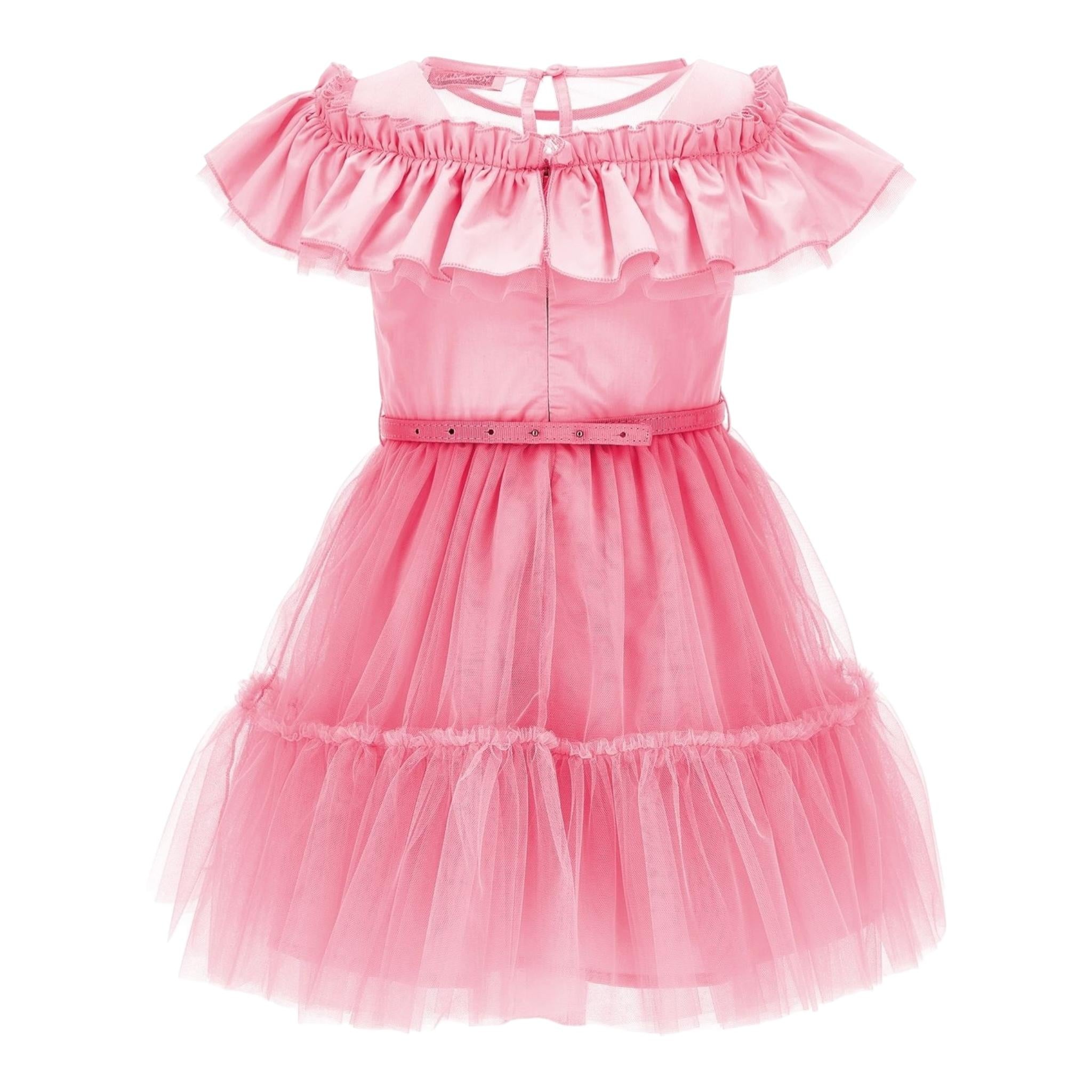 Monnalisa Abito Tinta Unita con Tulle per Bambina 17C905 ROSA MONNALISA 