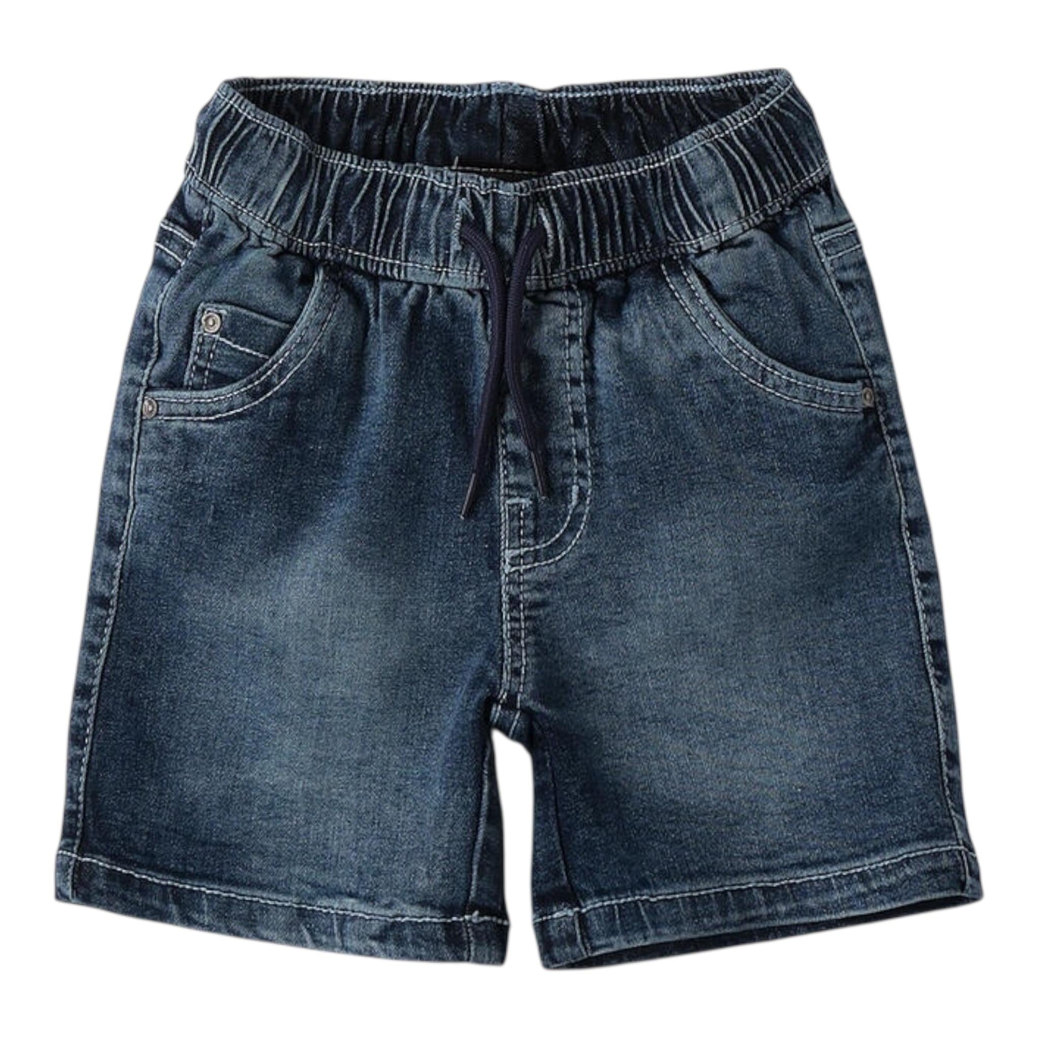 Minibanda Bermuda In Denim Tinta Unita con Elastico In Vita per Neonato 0B1530 BLU MINIBANDA 