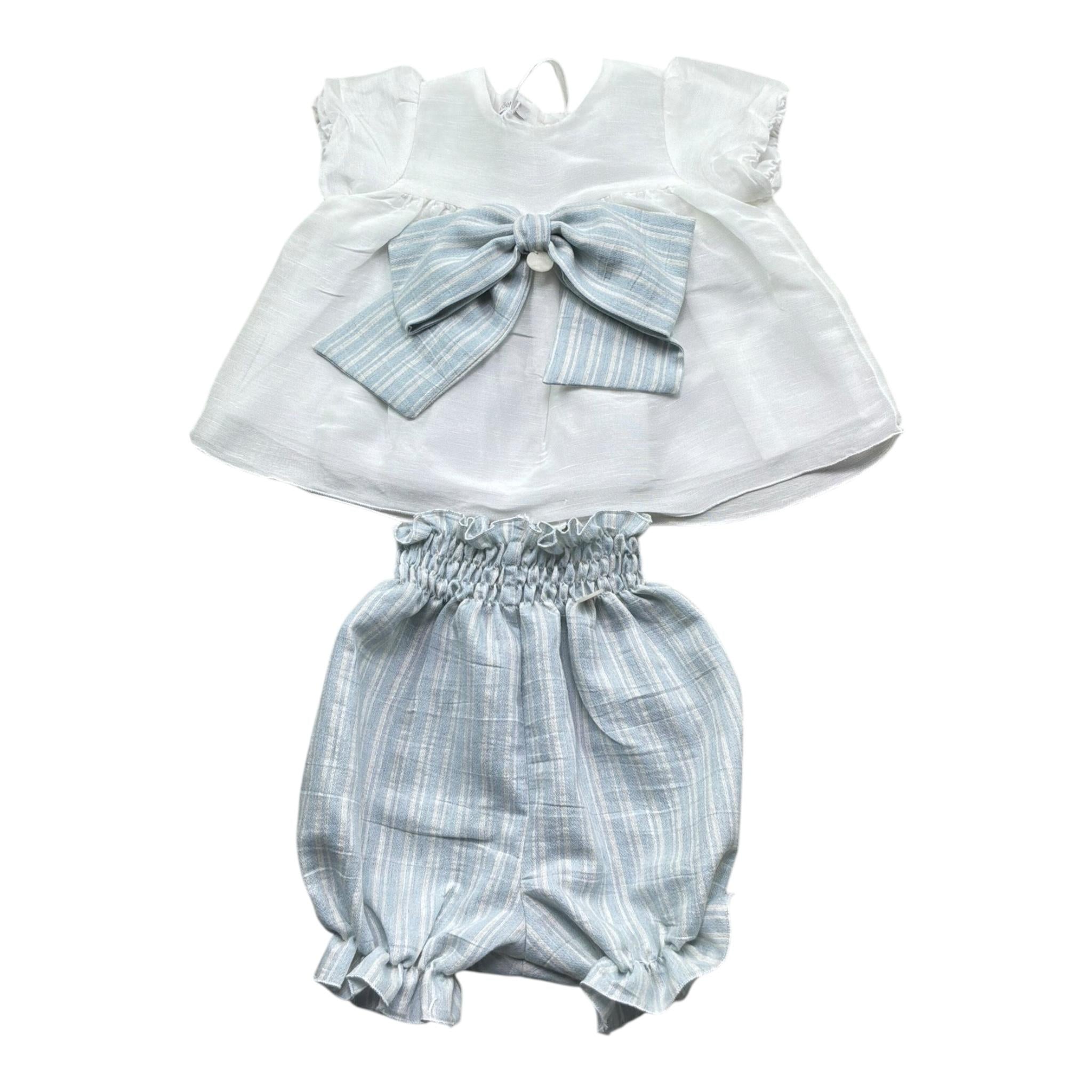 Le Bebe' Completo 2 Pezzi Camicia-Coulotte Bicolore per Neonata LBG6322 BIANCO/AZZURRO LE BEBE' 
