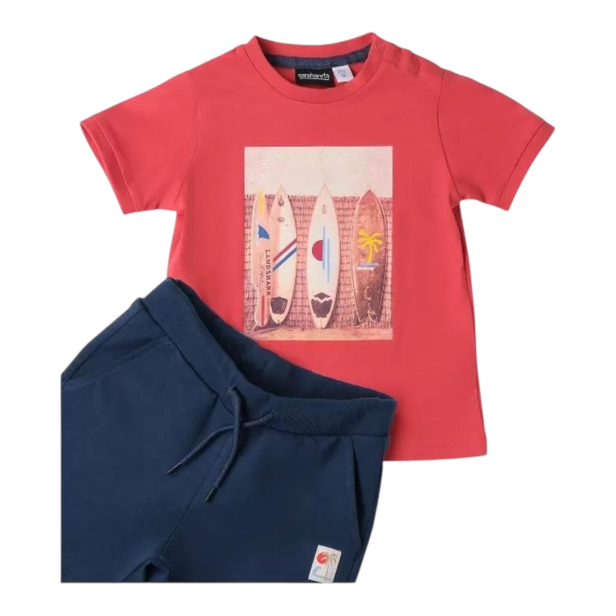 Sarabanda Completo 2 Pezzi T-Shirt-Bermuda Bicolore per Bambino 0B163X ROSSO/BLU SARABANDA 