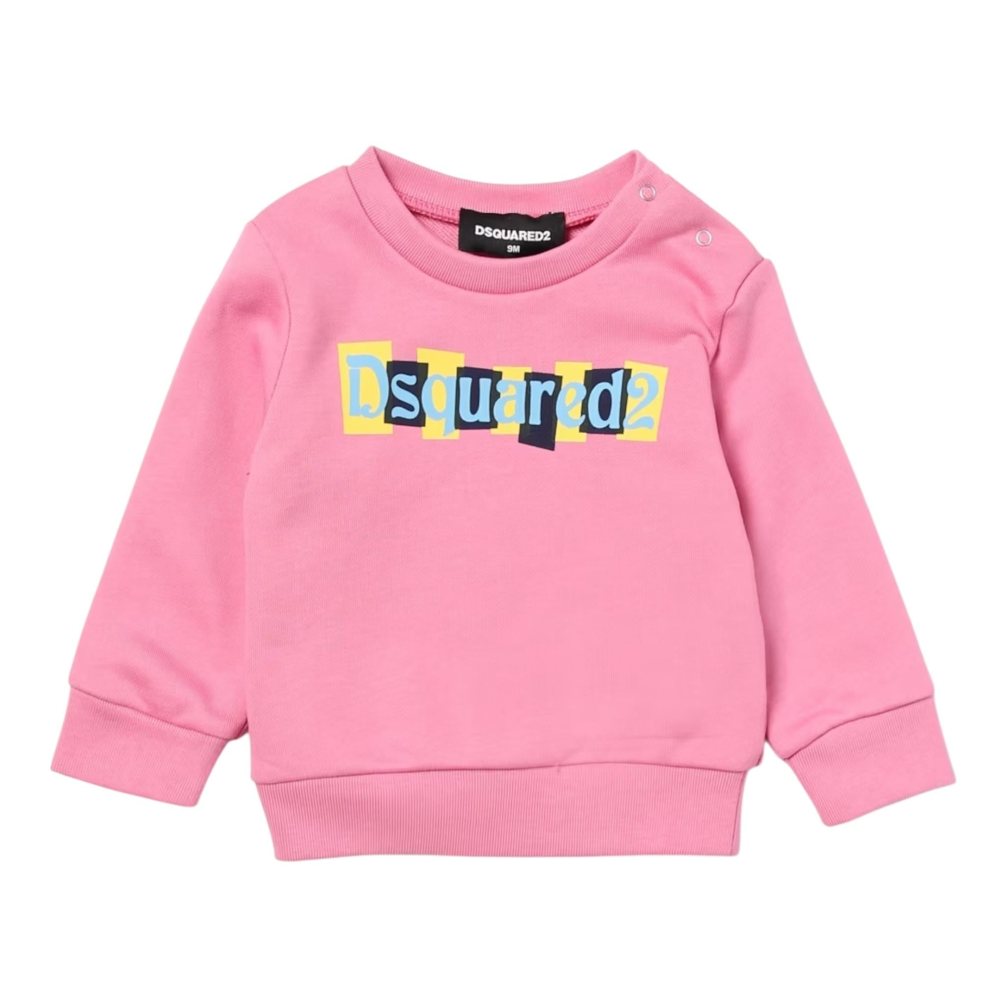 DSQUARED2 felpa chiusa girocollo tinta unita con logo Rosa per Neonato DQ2496N ROSA DSQUARED2 