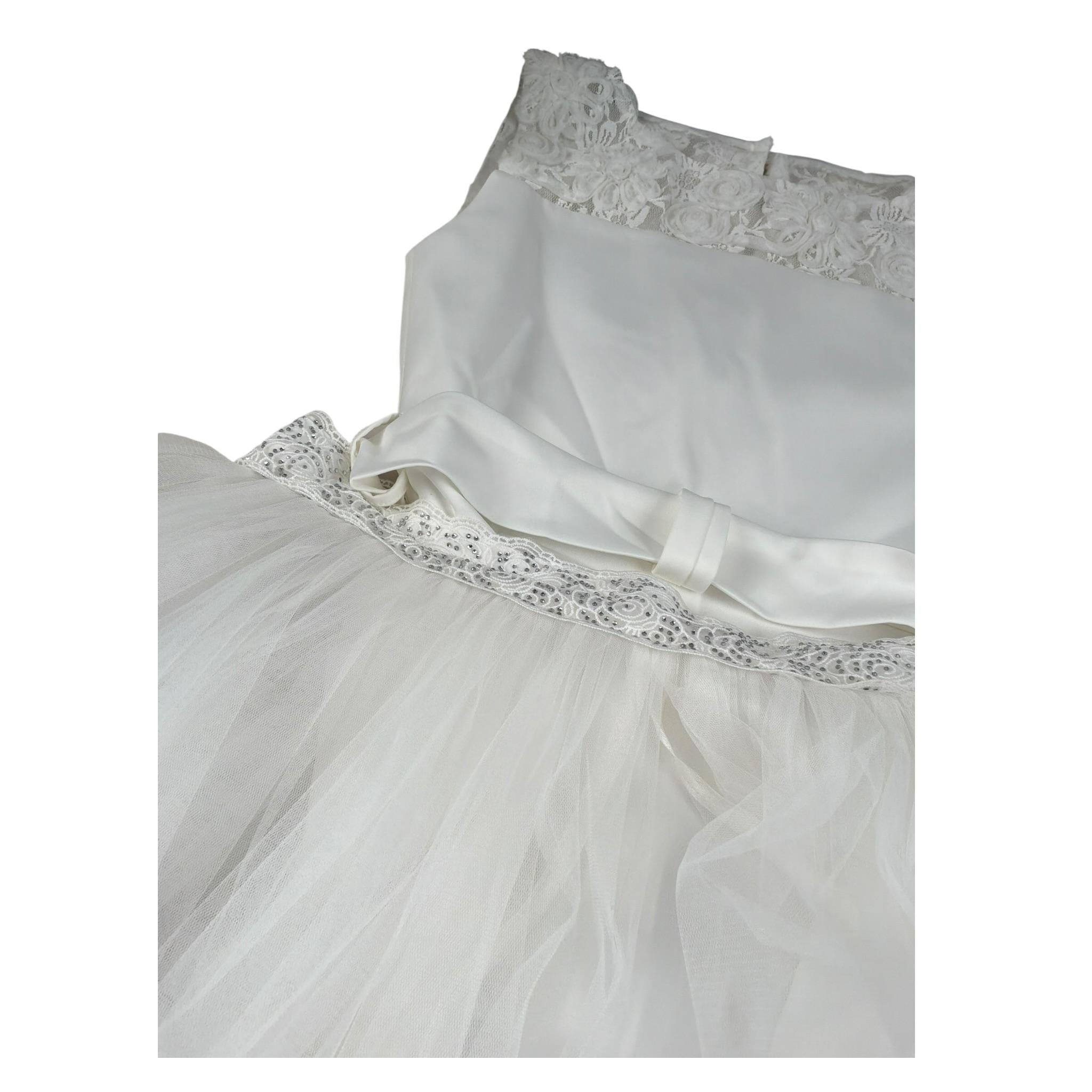 Isabel Tuta Cerimoniale Tinta Unita con Gonna Tulle per Bambina IS24C322S BIANCO ISABEL 