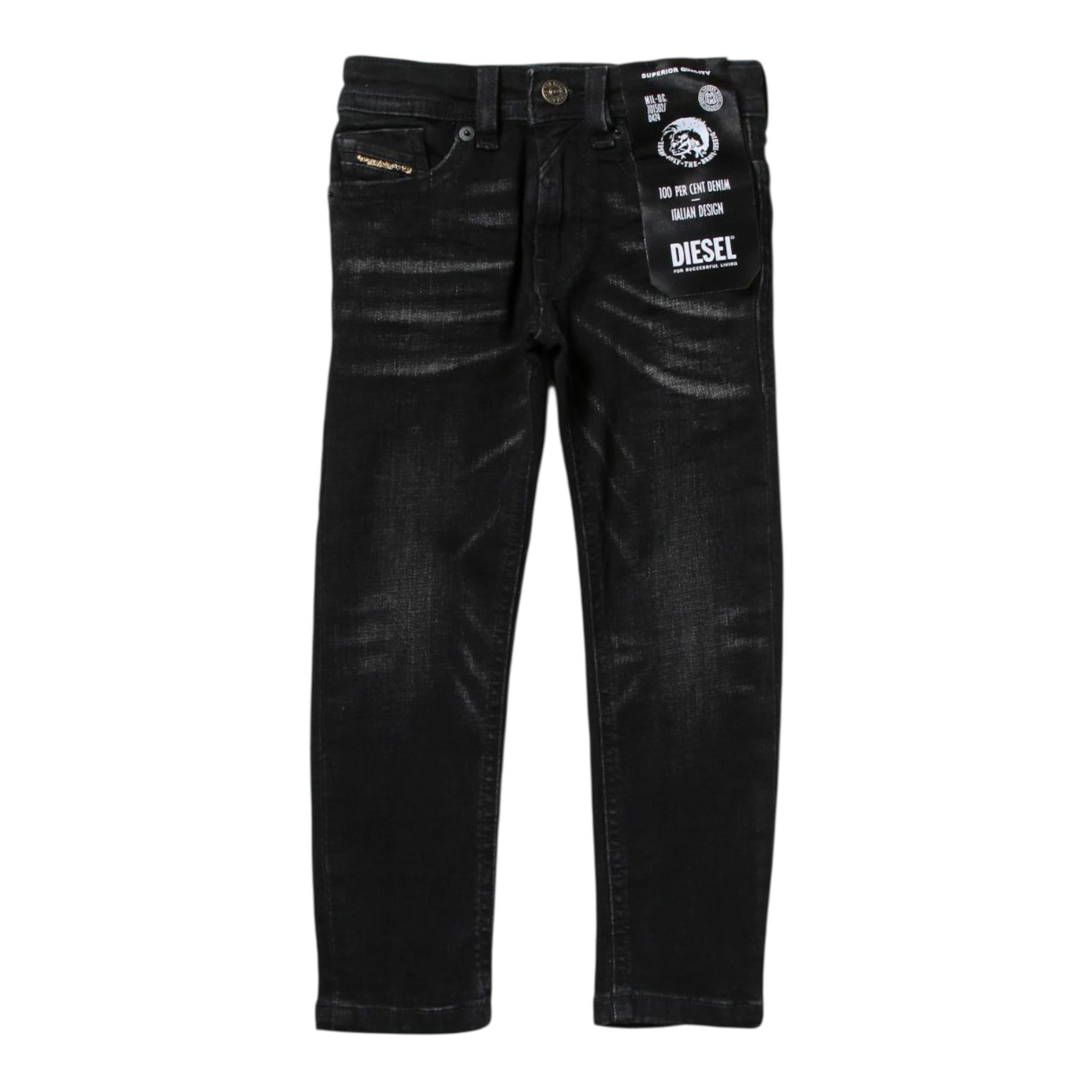 Diesel Jeans Tinta Unita con Girovita Regolabile per Bambino 00J3RN NERO DIESEL 