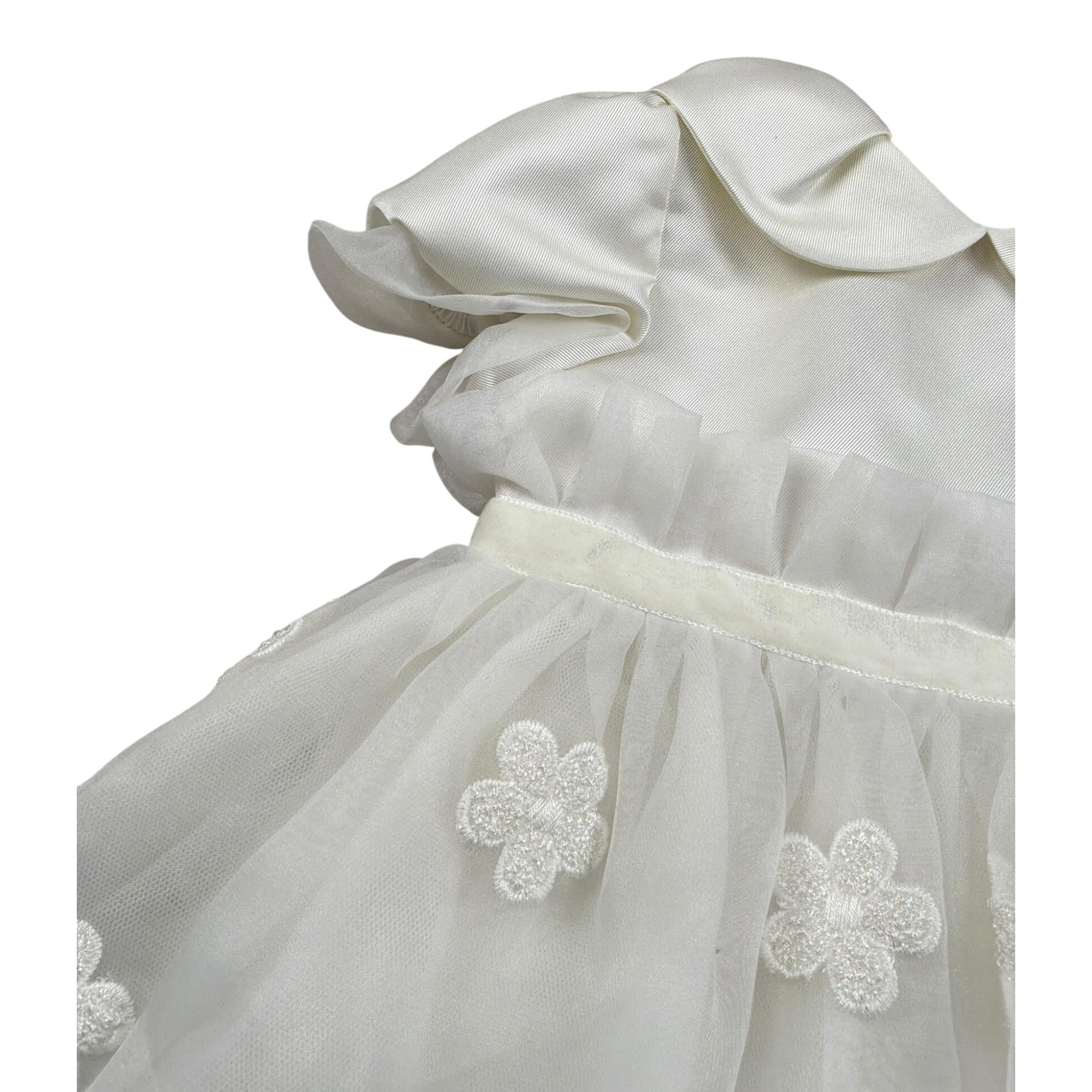 Colori Chiari Abito Mezza Manica tinta unita con Tulle Bianco per Neonata ABTCL BIANCO COLORI CHIARI 