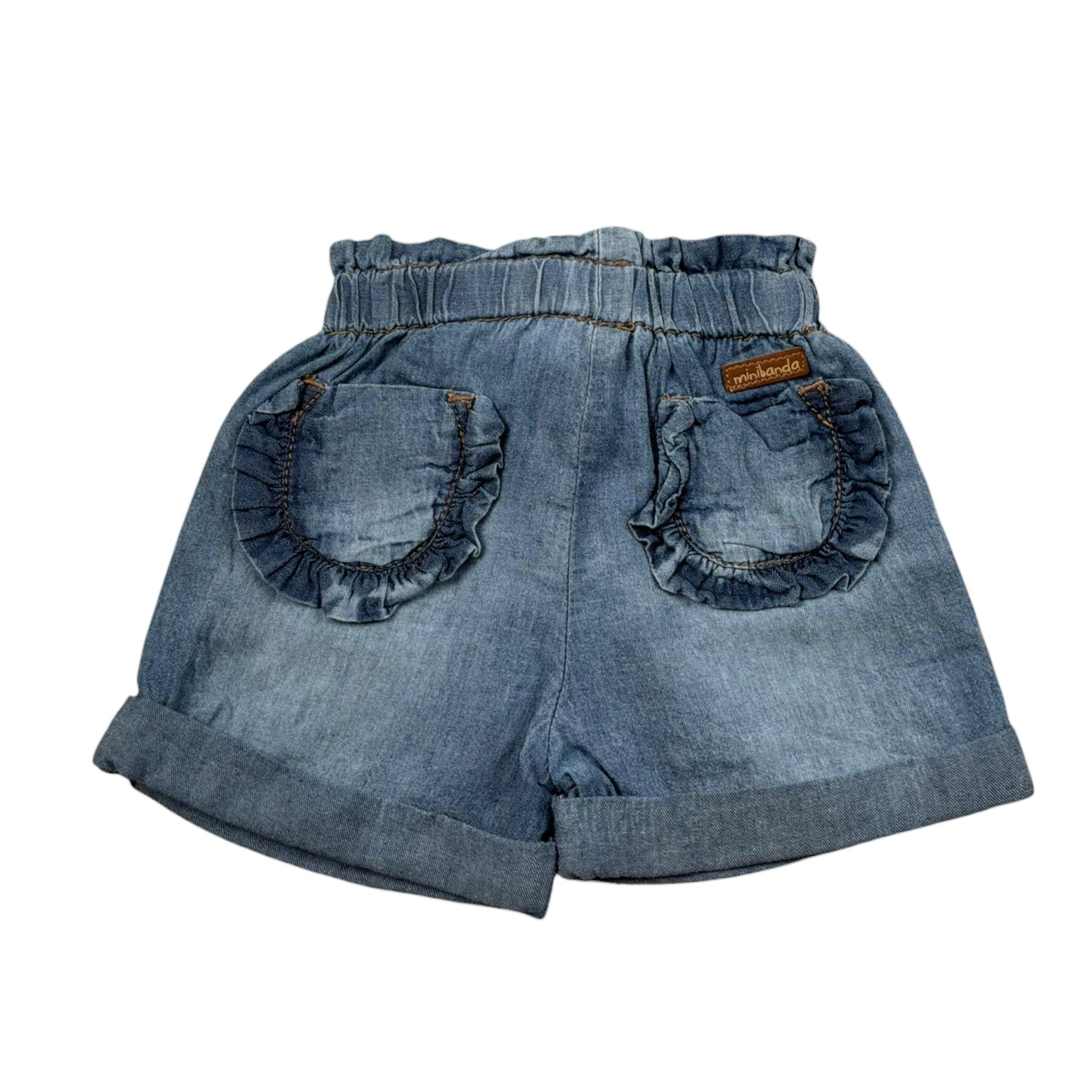 Mini Banda Short In Denim Tinta Unita per Neonata 3B735X BLU MINI BANDA 