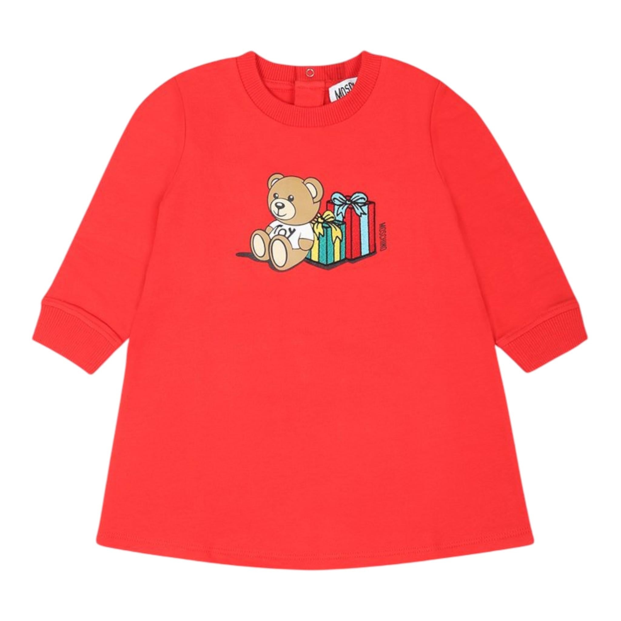 MOSCHINO abito manica lunga tinta unita con stampa in contrasto Rosso per Neonata MBV0A2X ROSSO MOSCHINO 