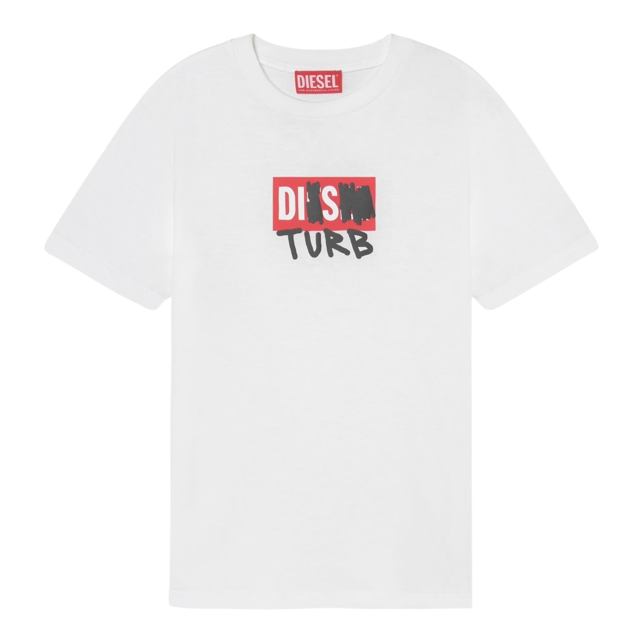 Diesel T-Shirt Girocollo tinta unita con Stampa Bianco per Bambino J00950 BIANCO DIESEL 