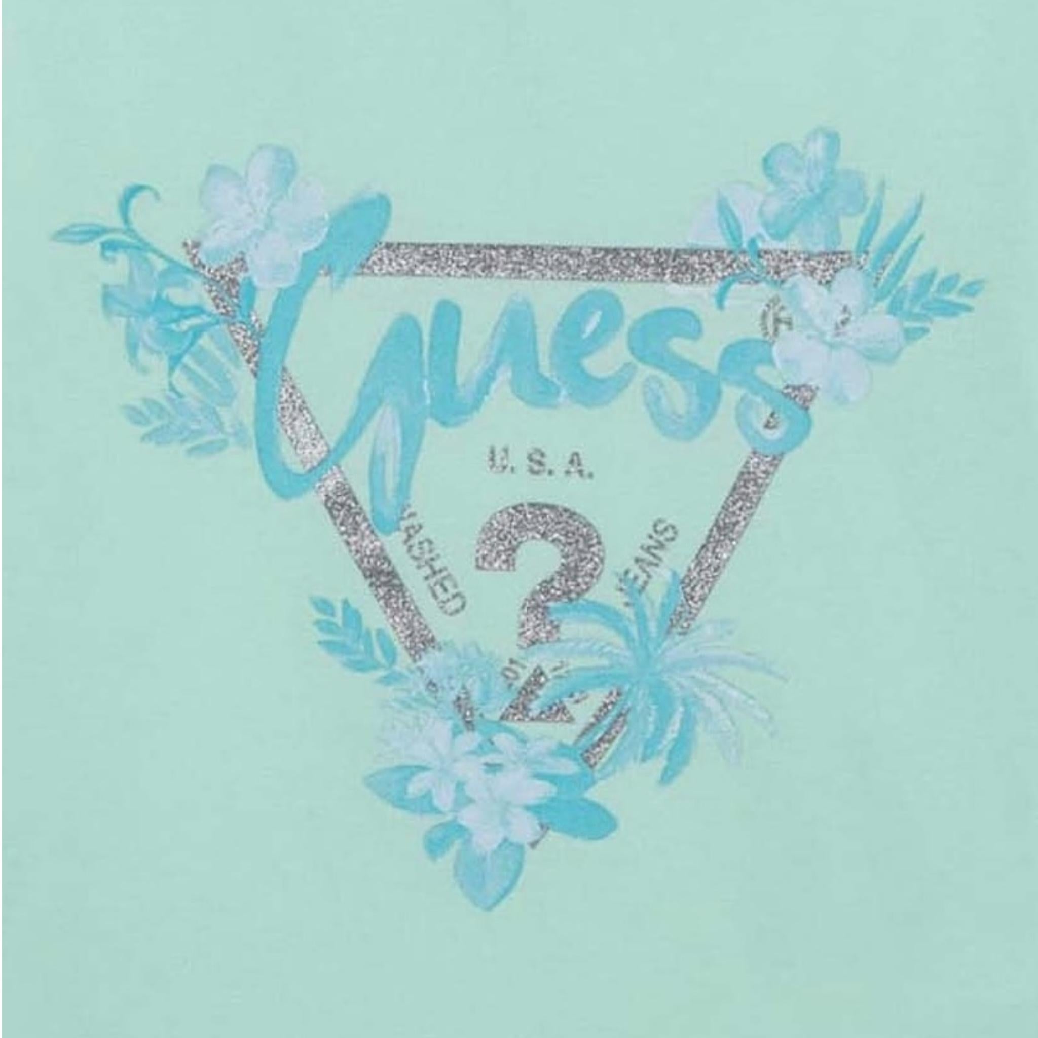 Guess T-Shirt Girocollo Tinta Unita con Stampa per Neonata K5GI14K6YW4N VERDE ACQUA GUESS 