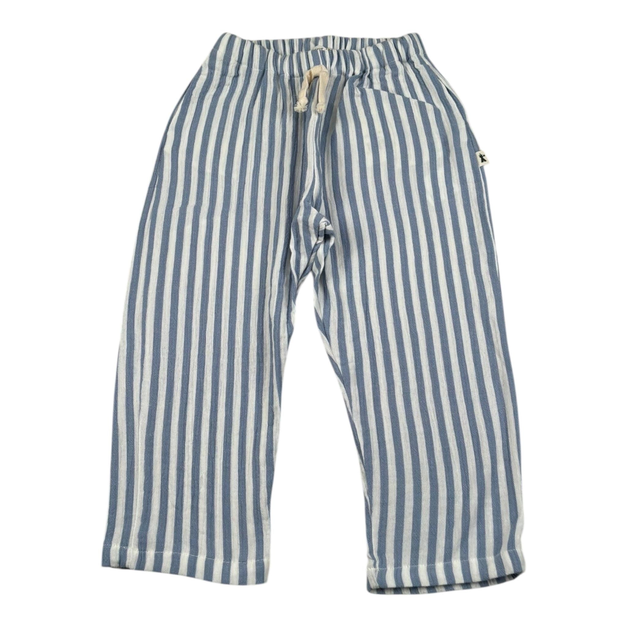 Petit Indi Pantalone Tinta Unita con Fantasia A Righe per Bambino SS25BK8238X AZZURRO PETIT INDI 