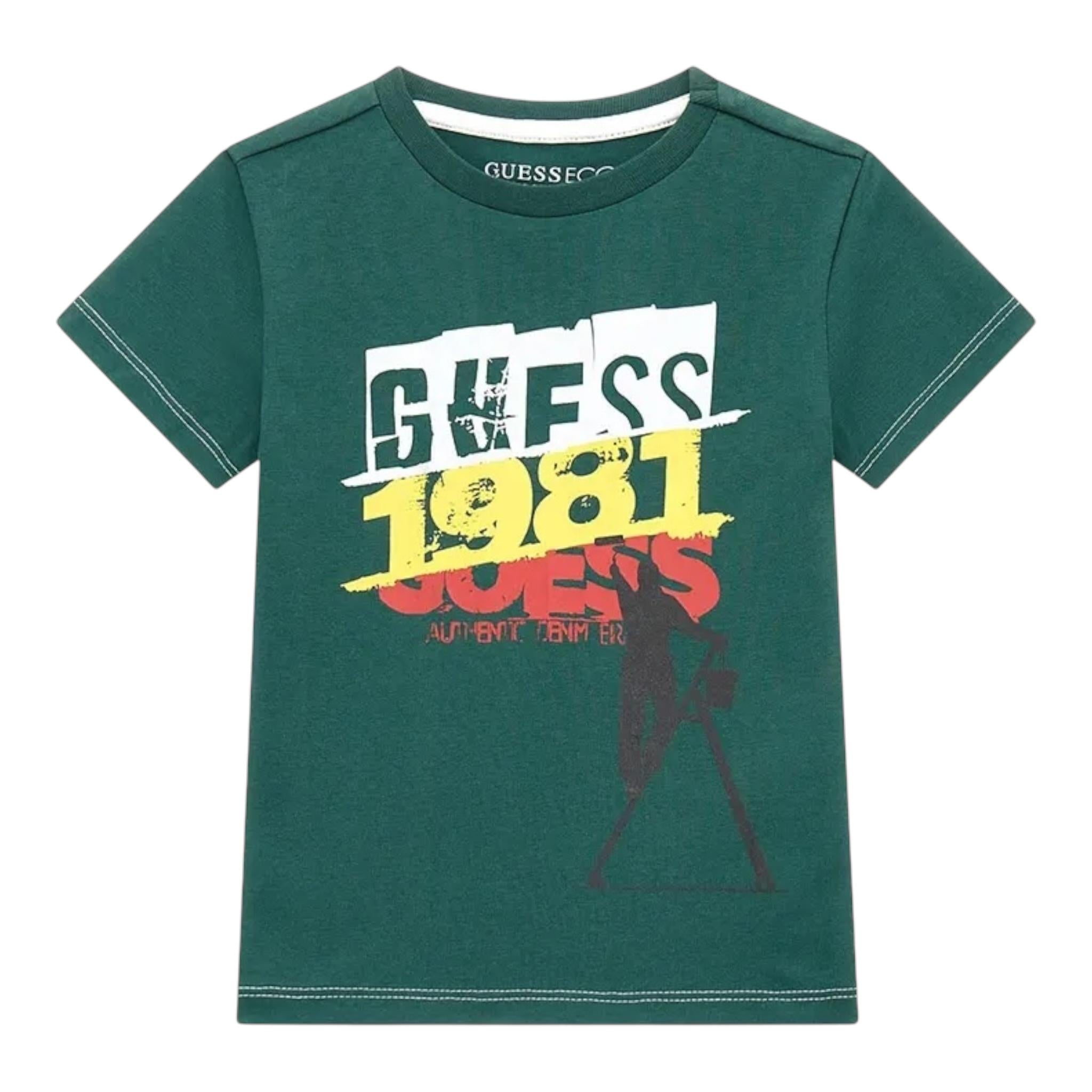 Guess T-Shirt Girocollo Tinta Unita con Stampa per Neonato N5RI02K8HM4N VERDE GUESS 