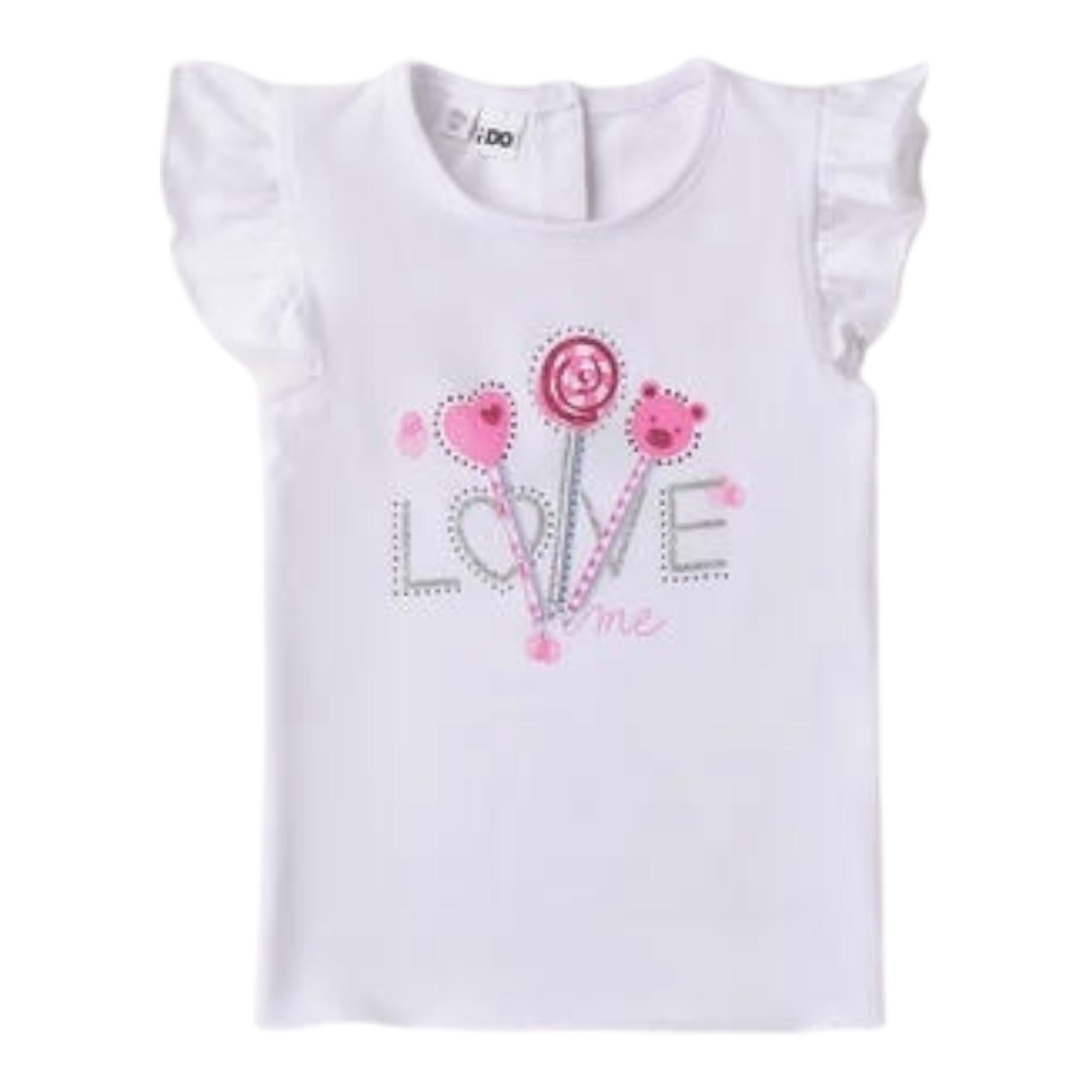 I Do T-Shirt Girocollo Tinta Unita con Stampa per Bambina 4B517 BIANCO I DO 