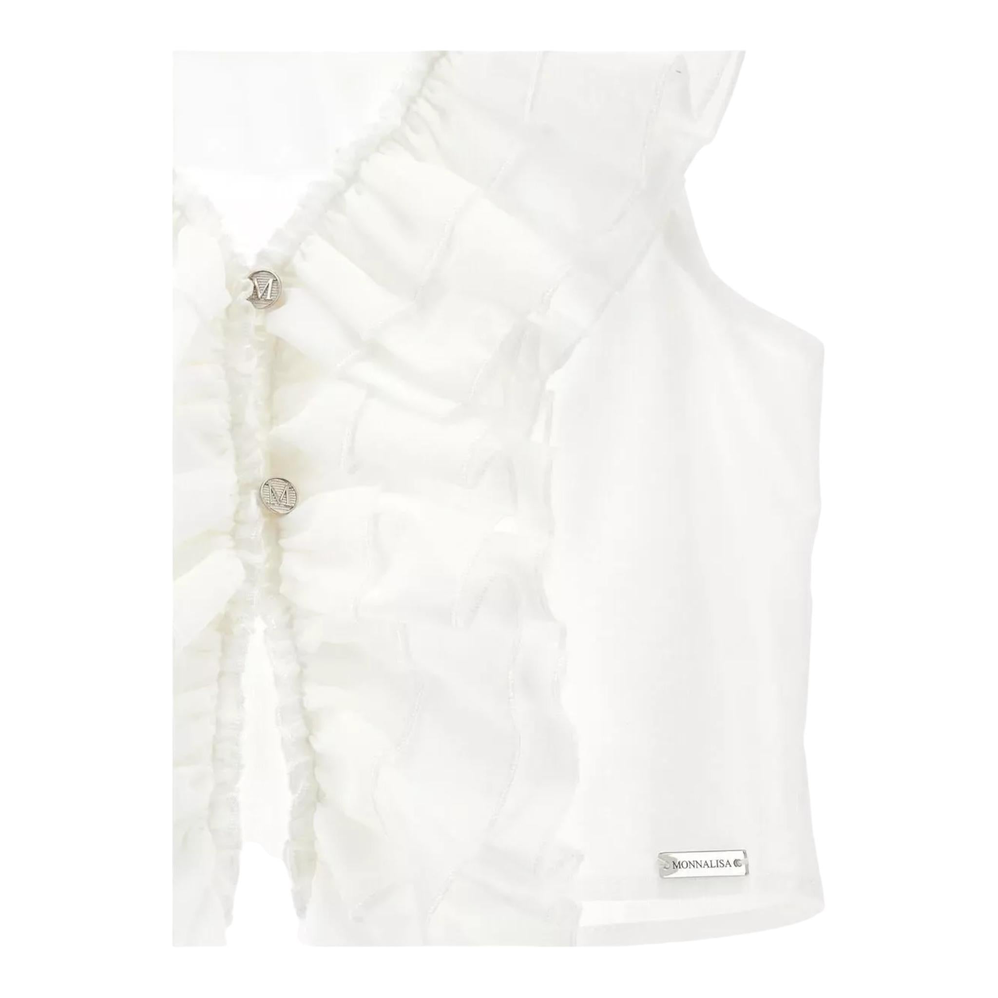 Monnalisa Camicia Giromanica Tinta Unita con Rouches per Bambina 41E302 BIANCO MONNALISA 