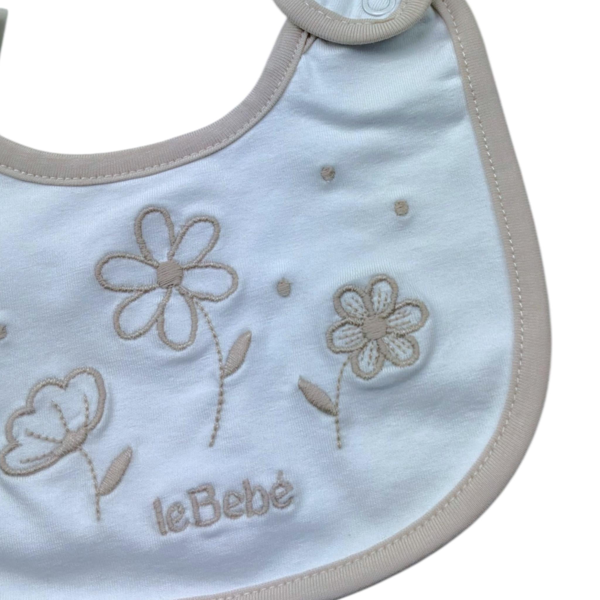 Le Bebe' Bavetta Tinta Unita con Stampa per Neonata LBG6302 BIANCO LE BEBE' 