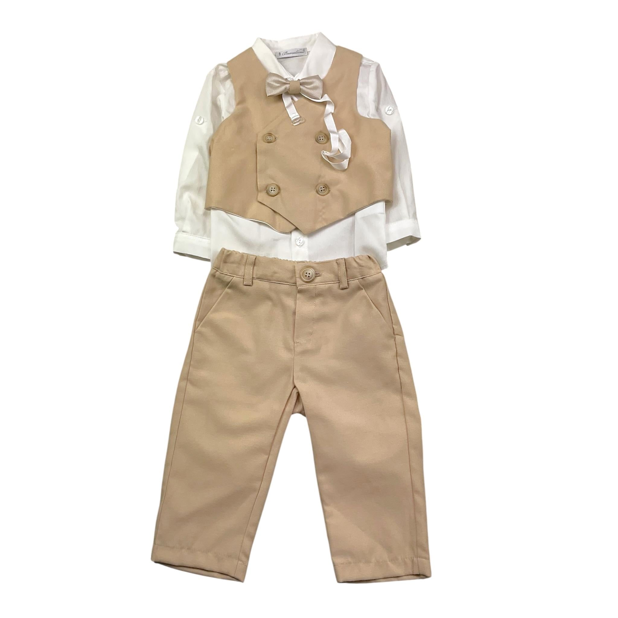 Barcellino Completo 4 Pezzi Camicia-Gilet-Papillions-Pantalone per Neonato 100733L BEIGE BARCELLINO 