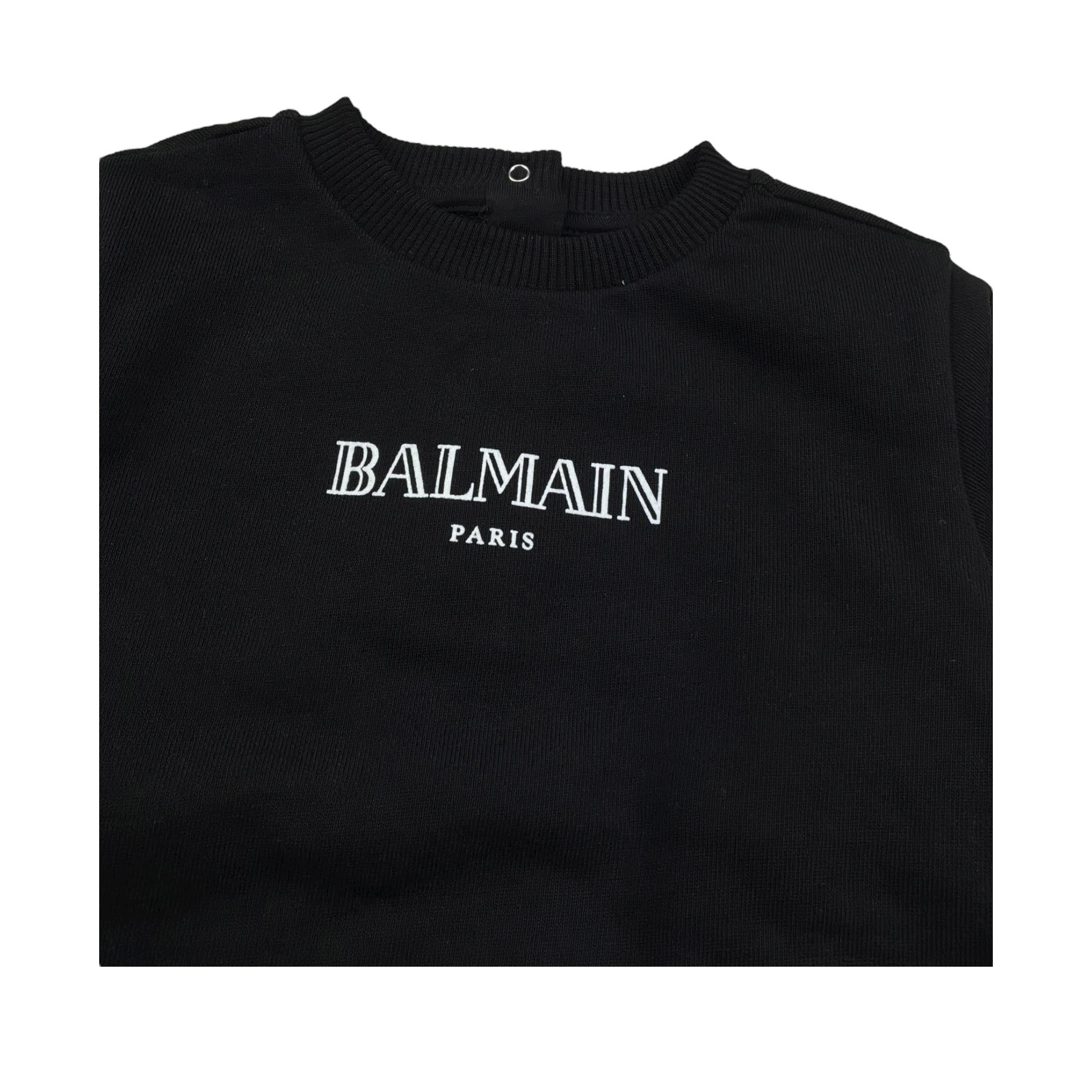 Balmain Felpa Chiusa Girocollo Tinta Unita con Logo per Neonato BV4560 NERO BALMAIN 
