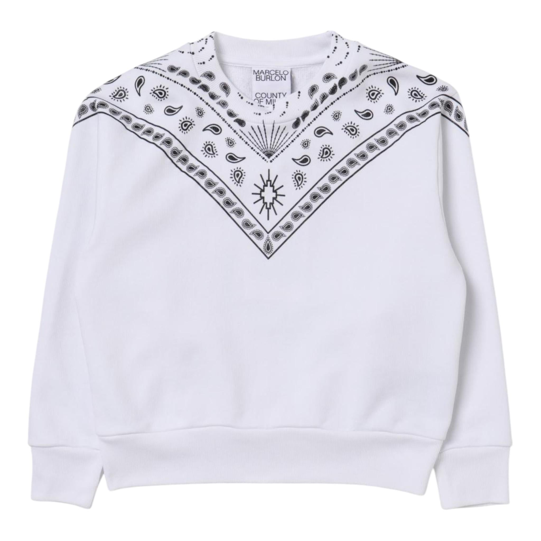 Marcelo Burlon Felpa Chiusa Girocollo tinta unita con Stampa Bianco per Bambino CBBA001F3FLE00 BIANCO MARCELO BURLON 