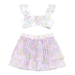 Monnalisa Set 3 Pezzi Costume-Gonna-Fascia Tinta Unita con Stampa per Bambina 39E048J ROSA MONNALISA 