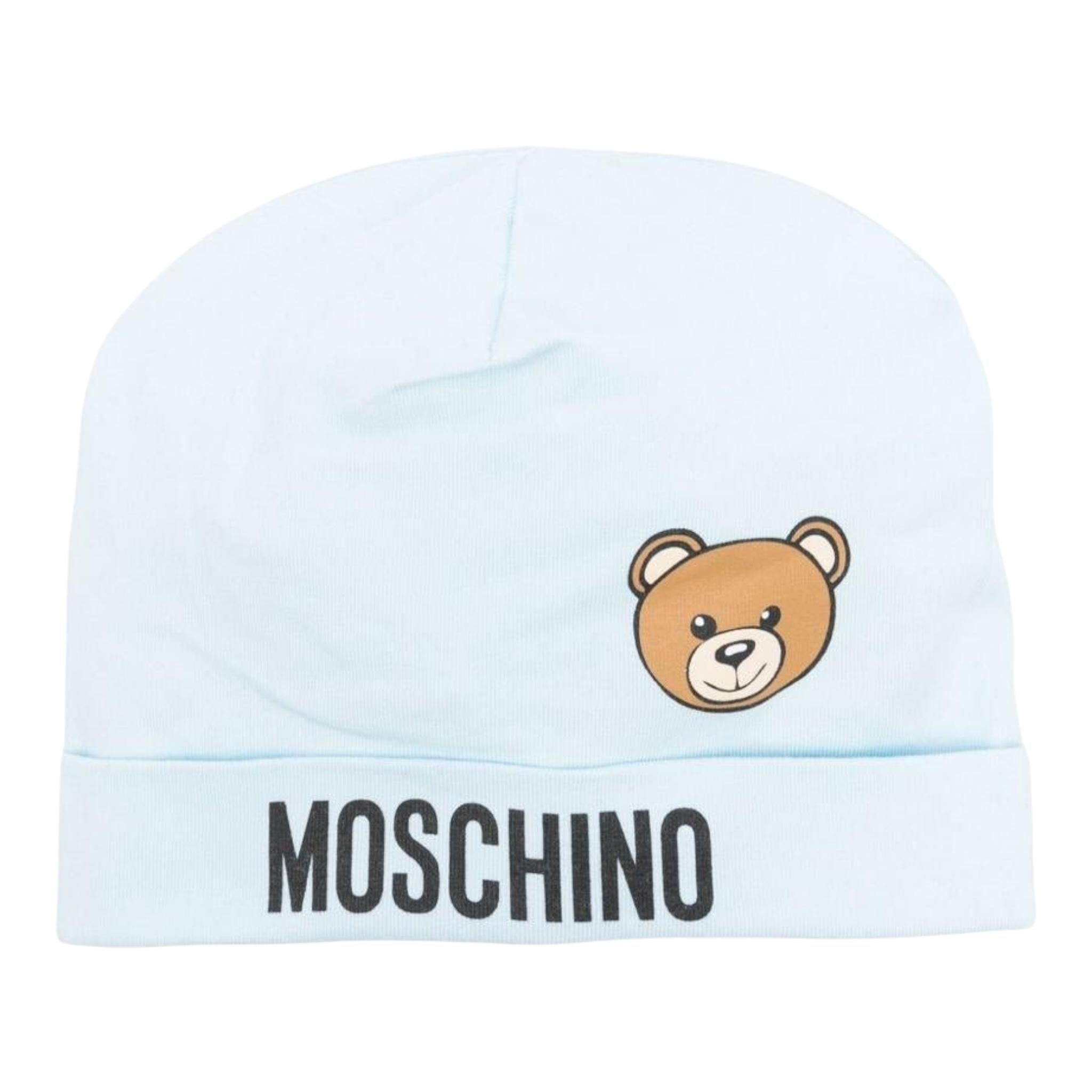 Moschino Cappello Tinta Unita con Stampa Logo per Neonato MUX05 AZZURRO MOSCHINO 