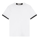 DKNY t-shirt girocollo tinta unita cn profili in contrasto Bianco per Bambino D60197 BIANCO DKNY 