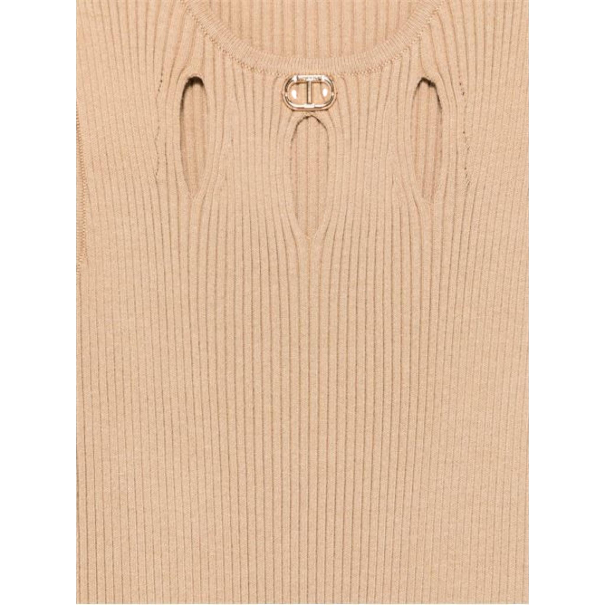 Twinset Abito Tinta Unita Giromanica In Maglia per Bambina 251GJ3410X MARRONE TWINSET 