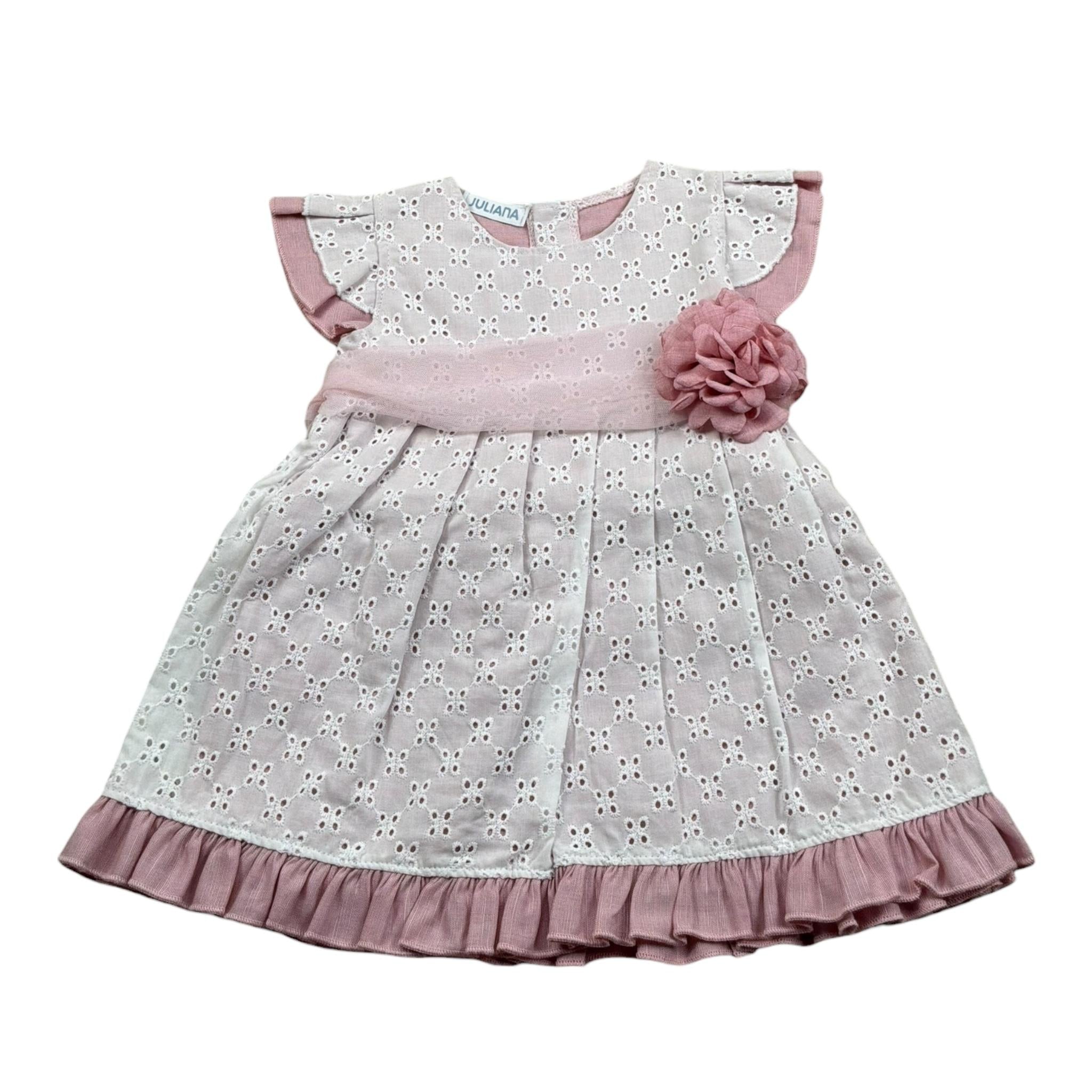 Juliana Abito Mezza Manica Bicolore con Applicazione per Neonata 25139 BIANCO/ROSA JULIANA 